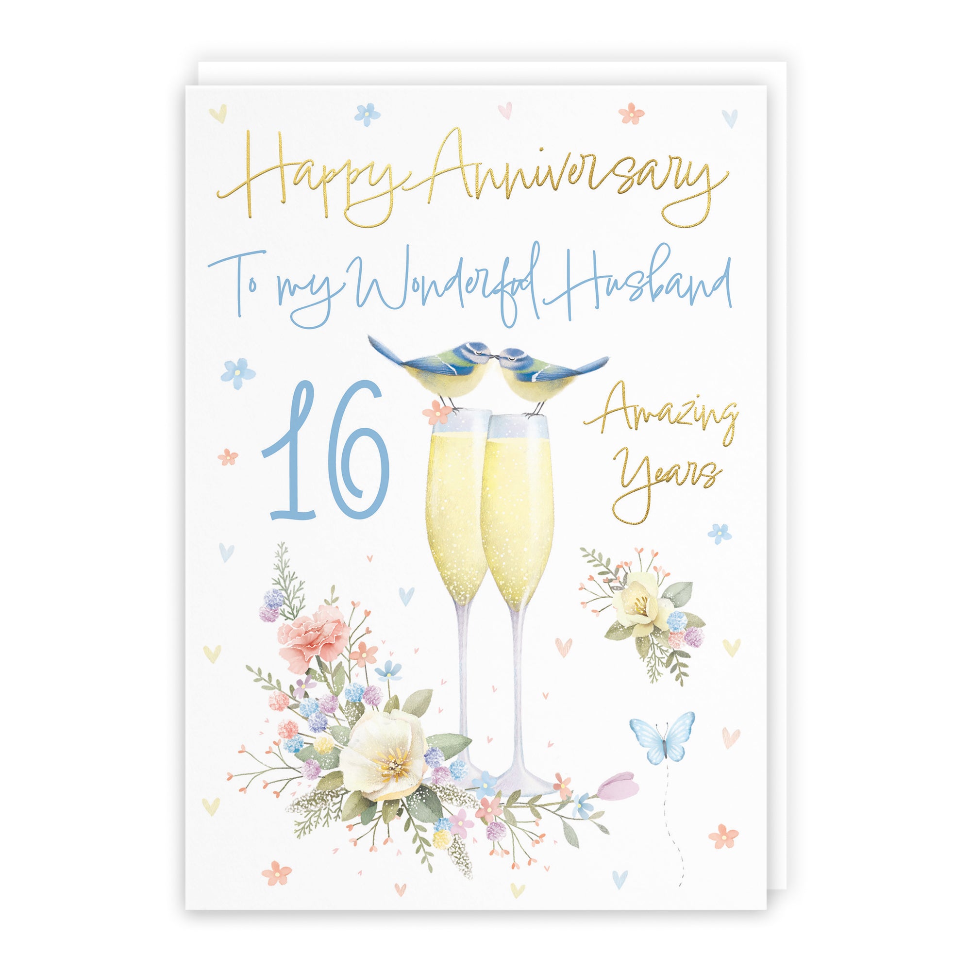 16th Husband Anniversary Card Champagne Flutes Milo's Gallery