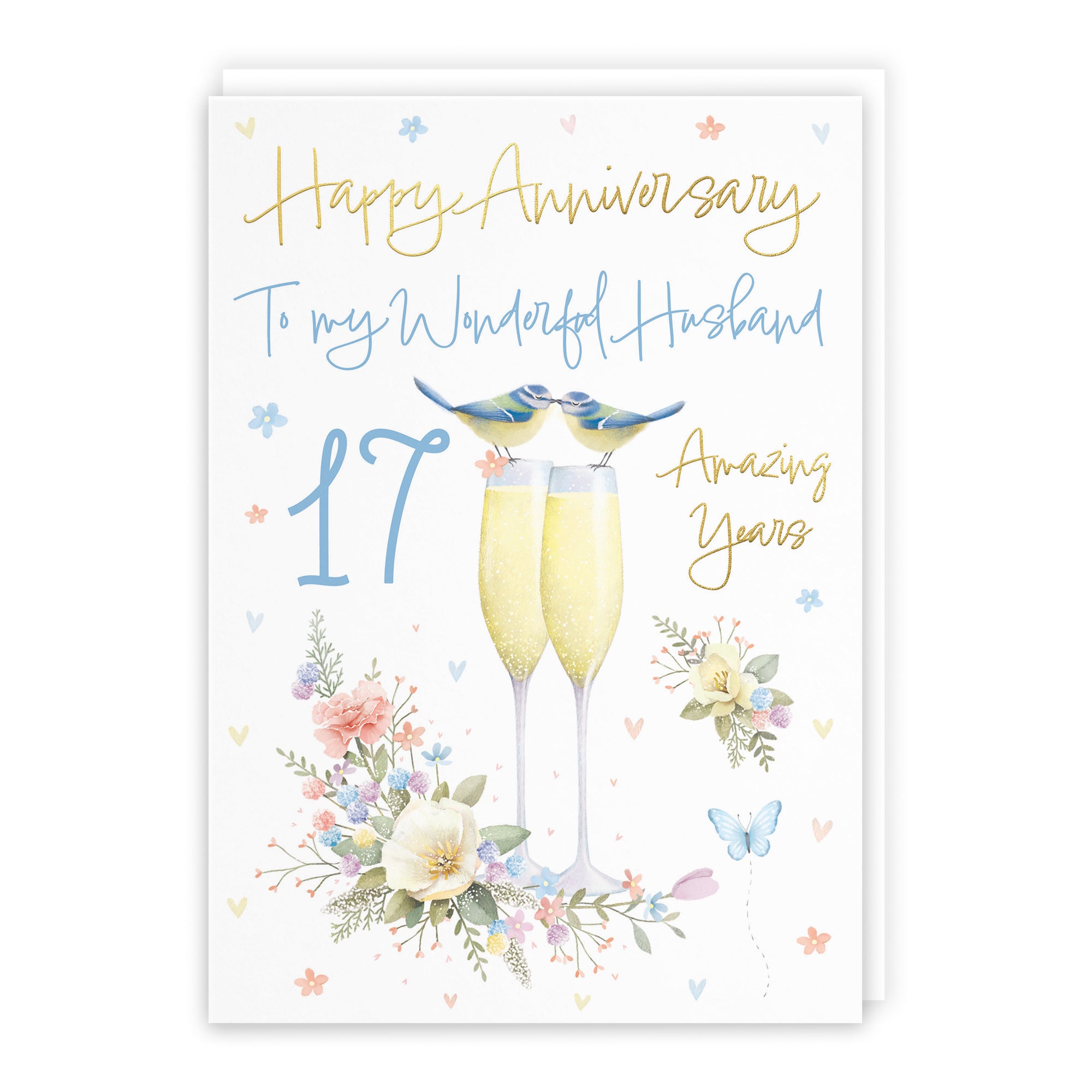 17th Husband Anniversary Card Champagne Flutes Milo's Gallery