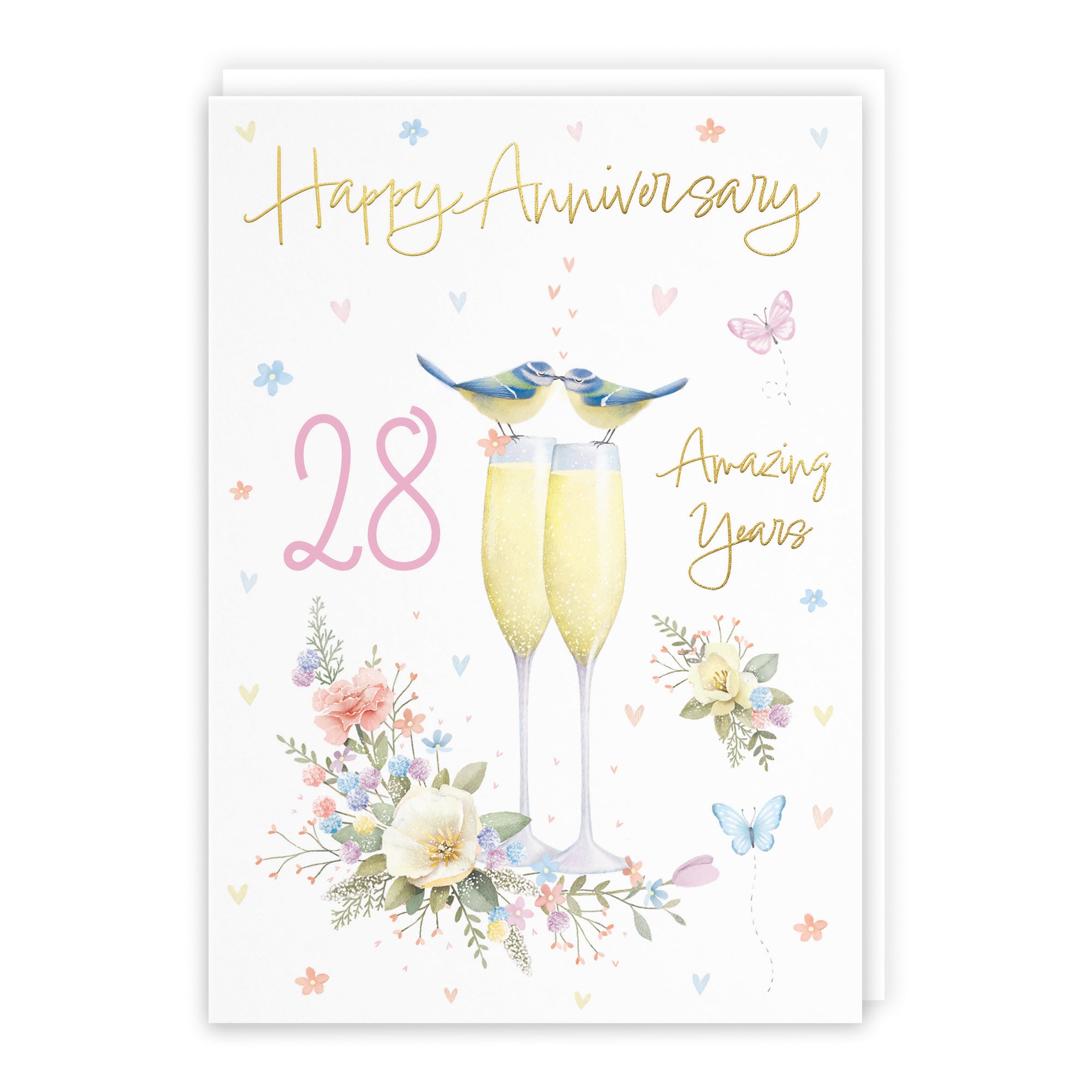 28th Anniversary Card Champagne Flutes Milo's Gallery