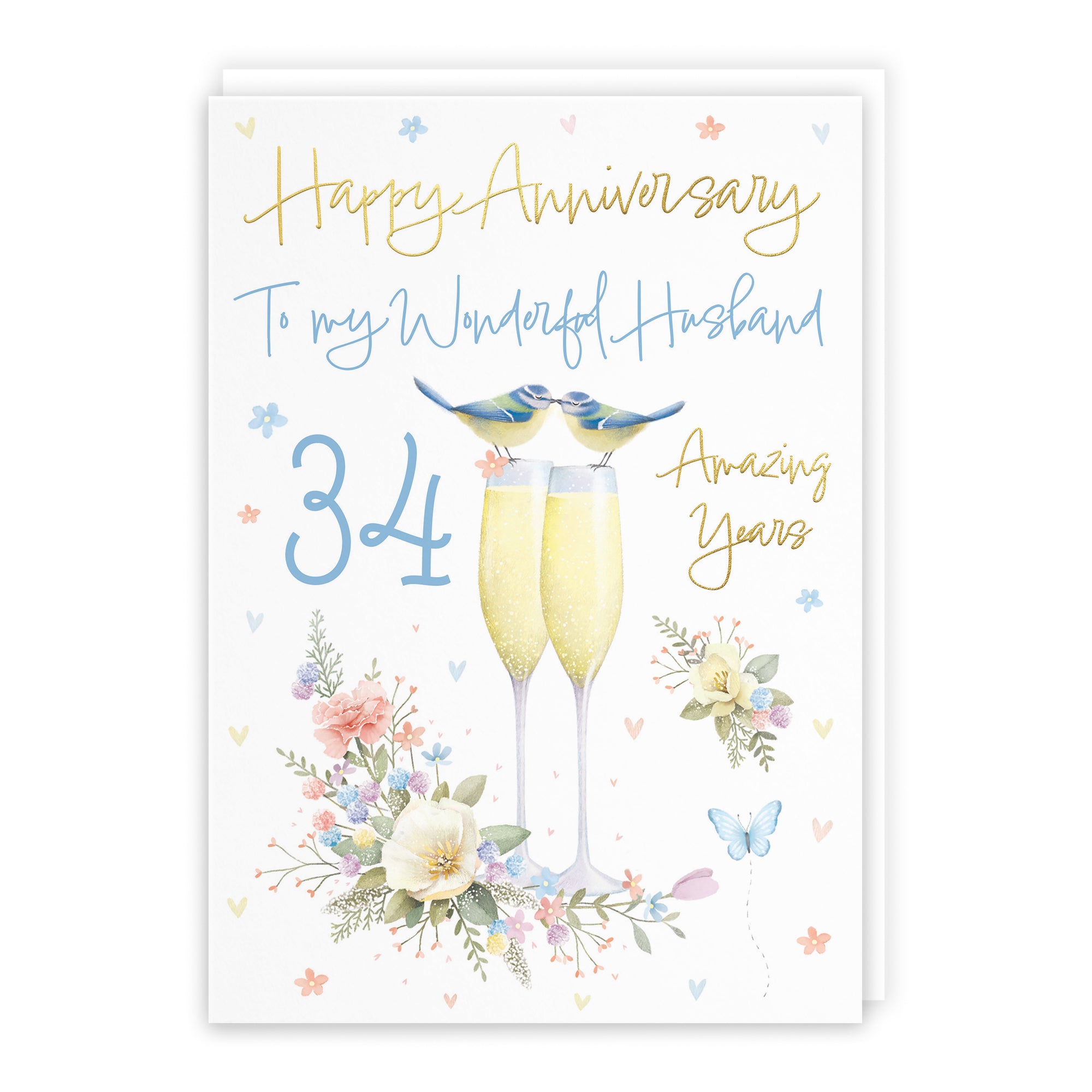 34th Husband Anniversary Card Champagne Flutes Milo's Gallery