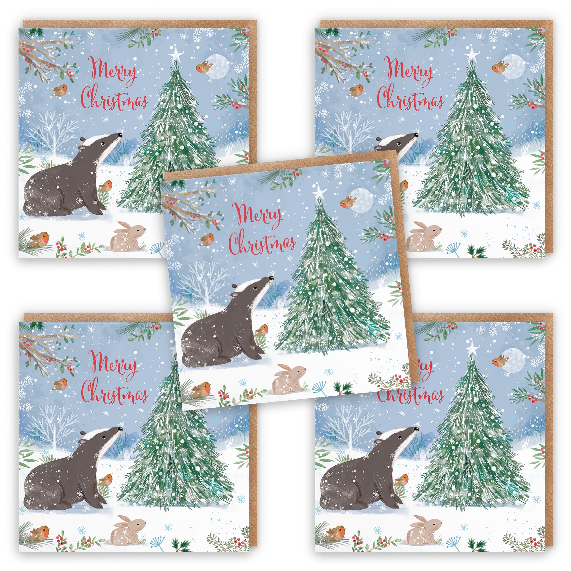 Merry Christmas Badger Family Fun Pack Of 10 Cards Nature's Treasures