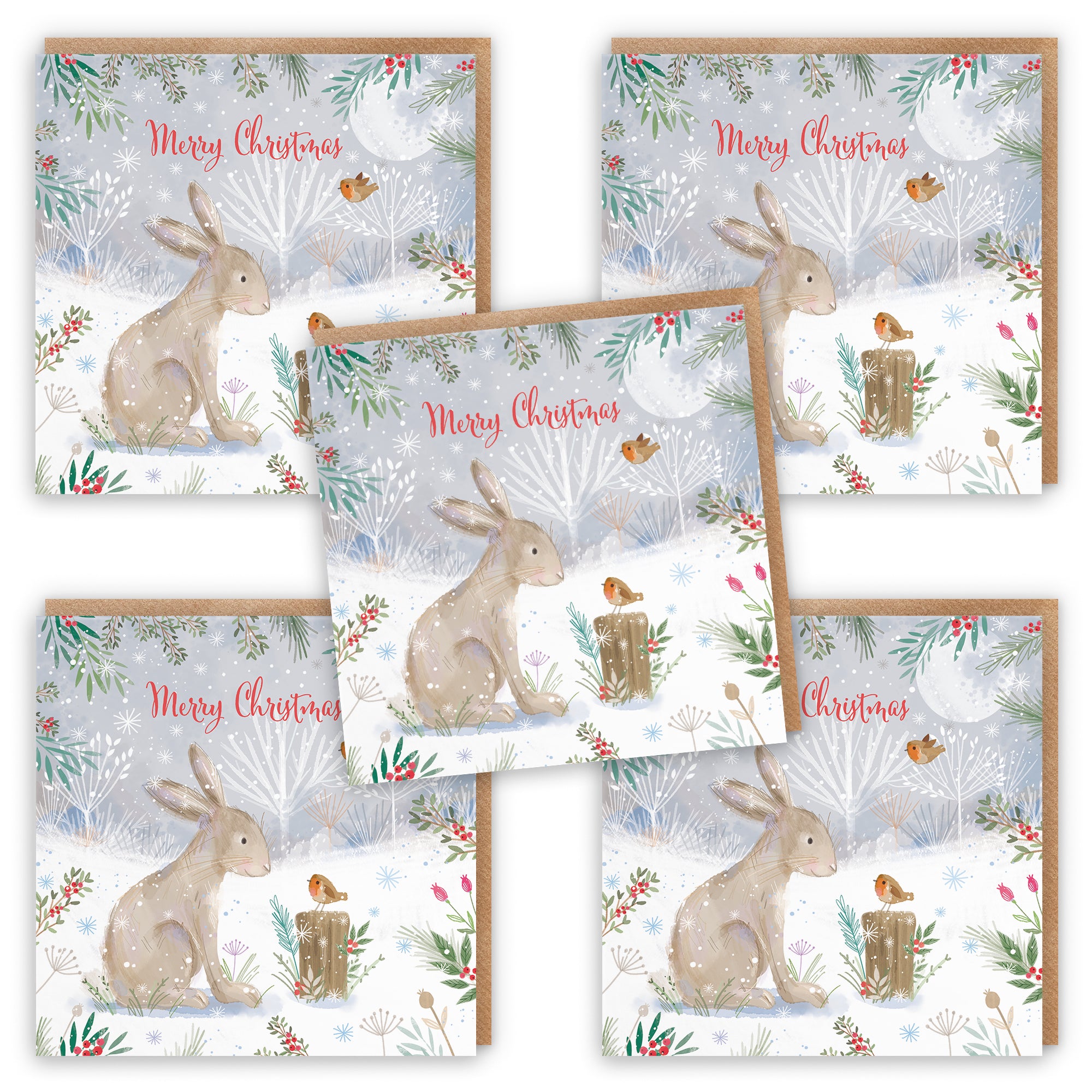 Merry Christmas Hare Family Fun Pack Of 10 Cards Nature's Treasures
