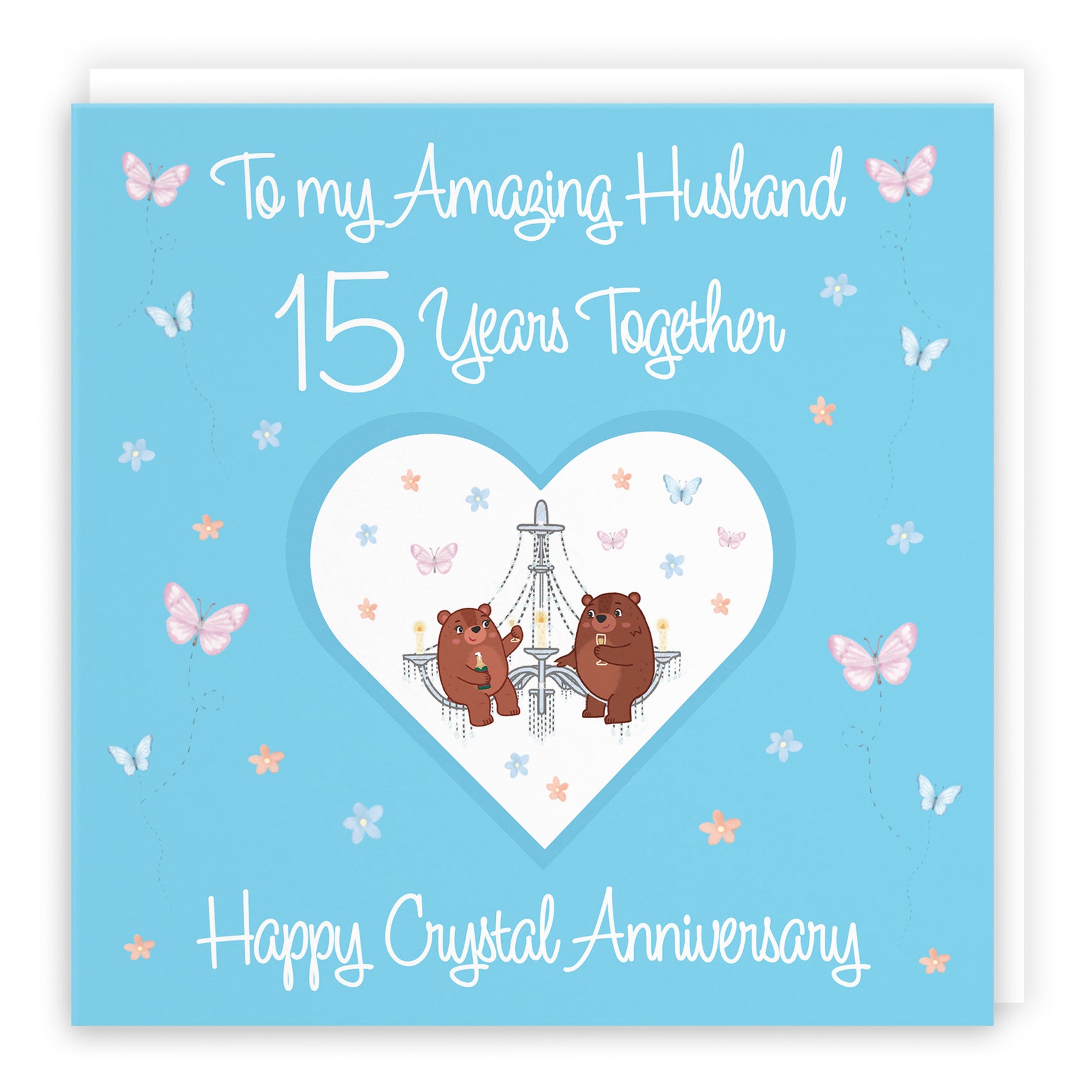 15th Husband Anniversary Card Crystal Romantic Meadows
