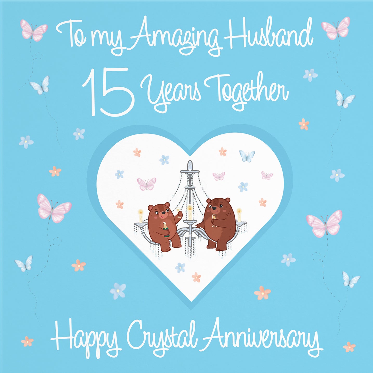 15th Husband Anniversary Card Crystal Romantic Meadows