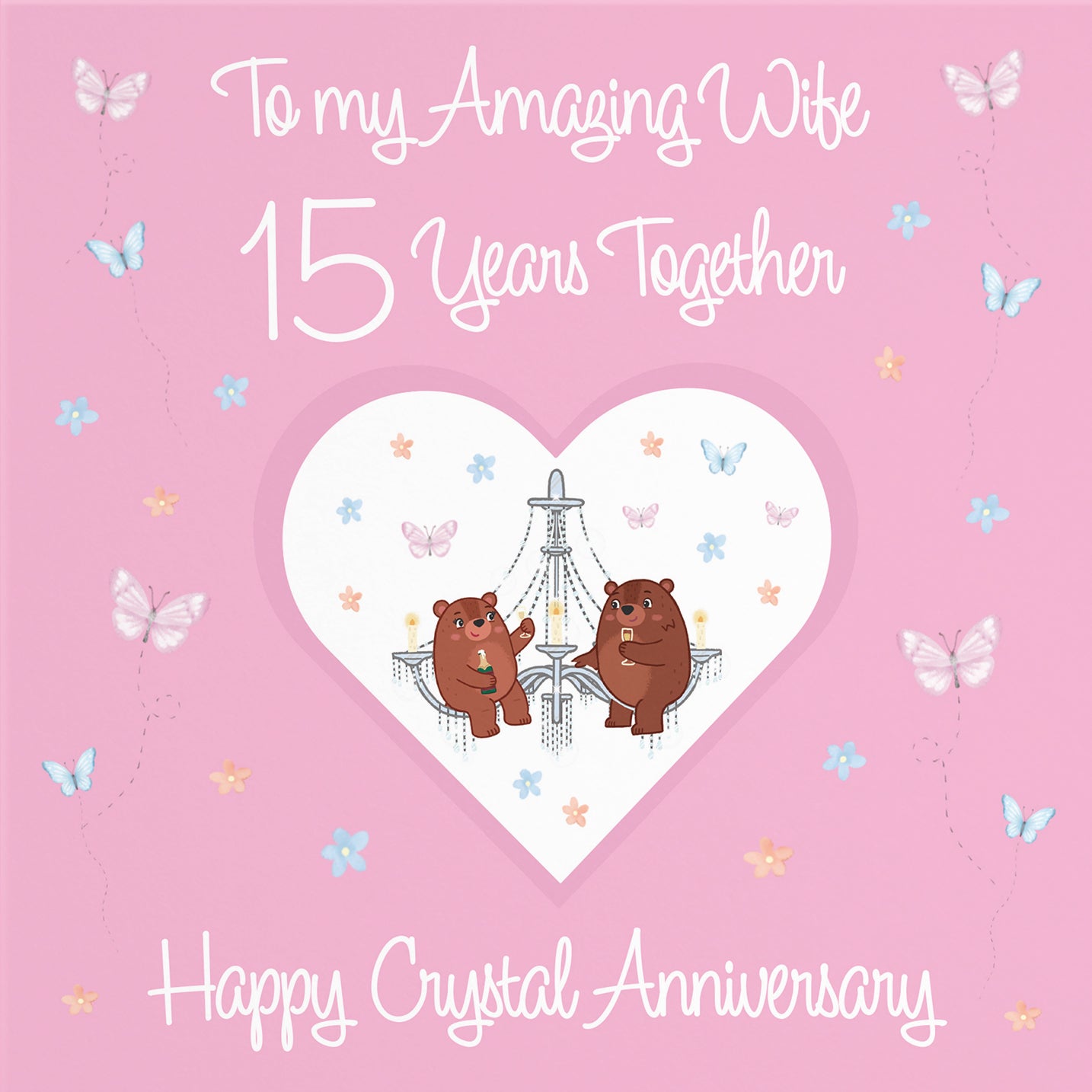 15th Wife Anniversary Card Crystal Romantic Meadows