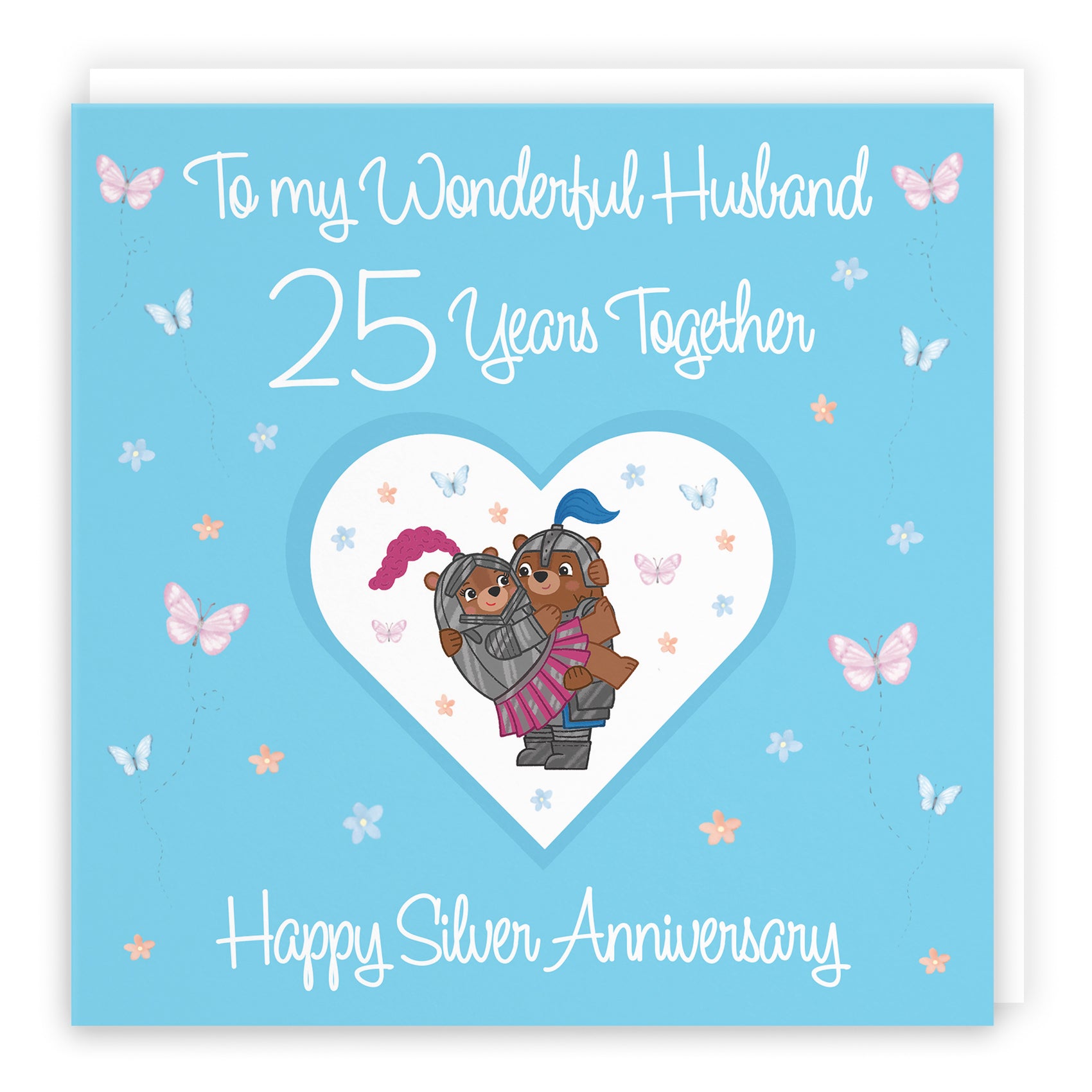 25th Husband Anniversary Card Silver Romantic Meadows