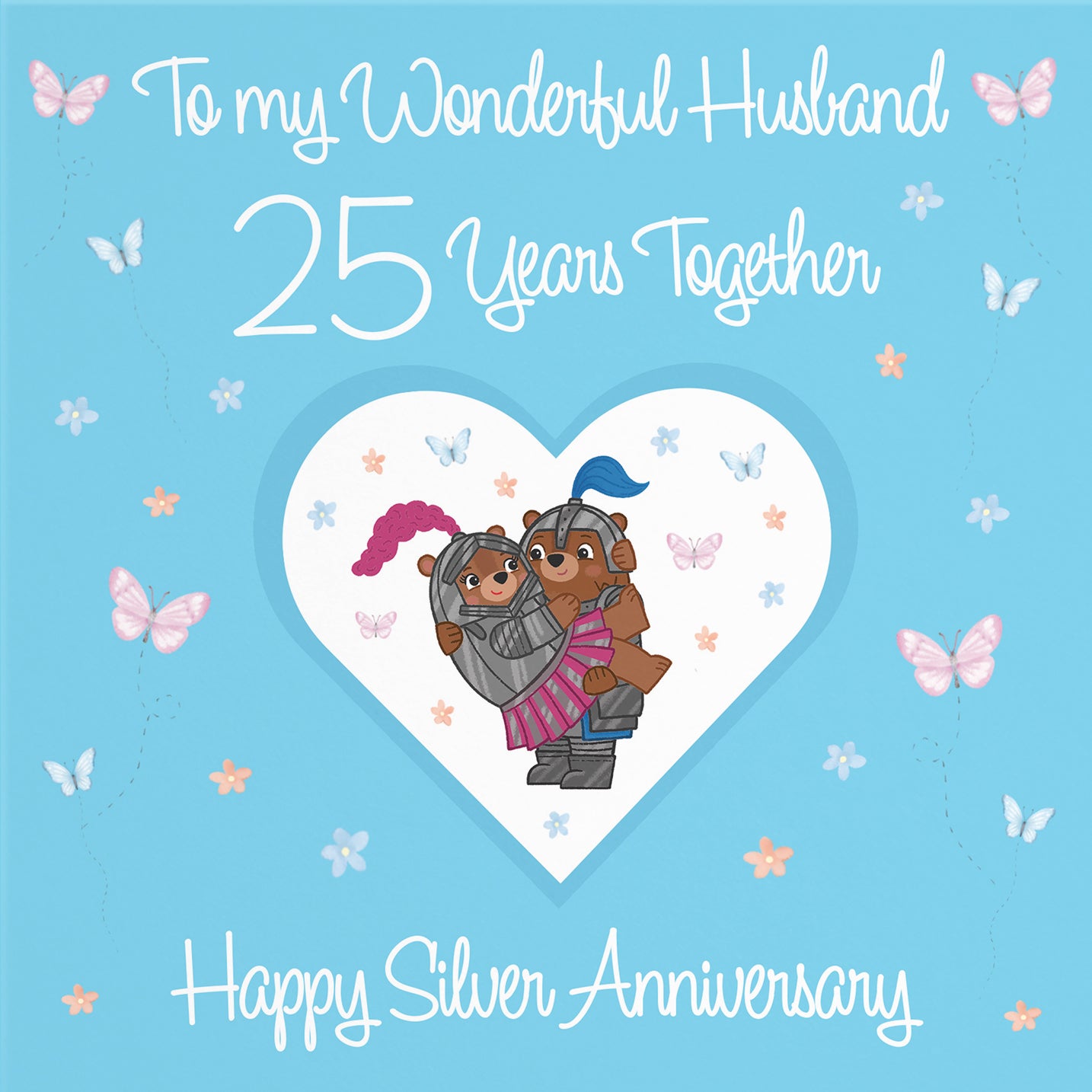 25th Husband Anniversary Card Silver Romantic Meadows