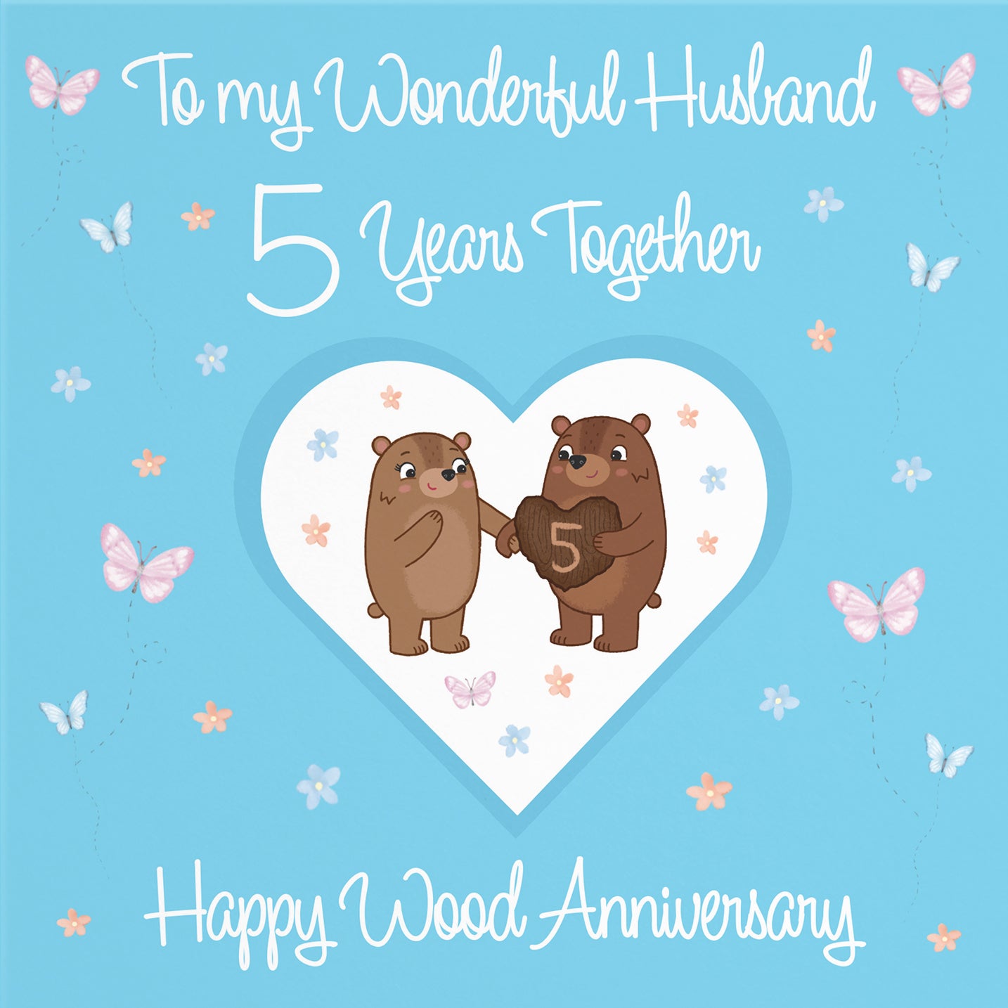 5th Husband Anniversary Card Wood Romantic Meadows