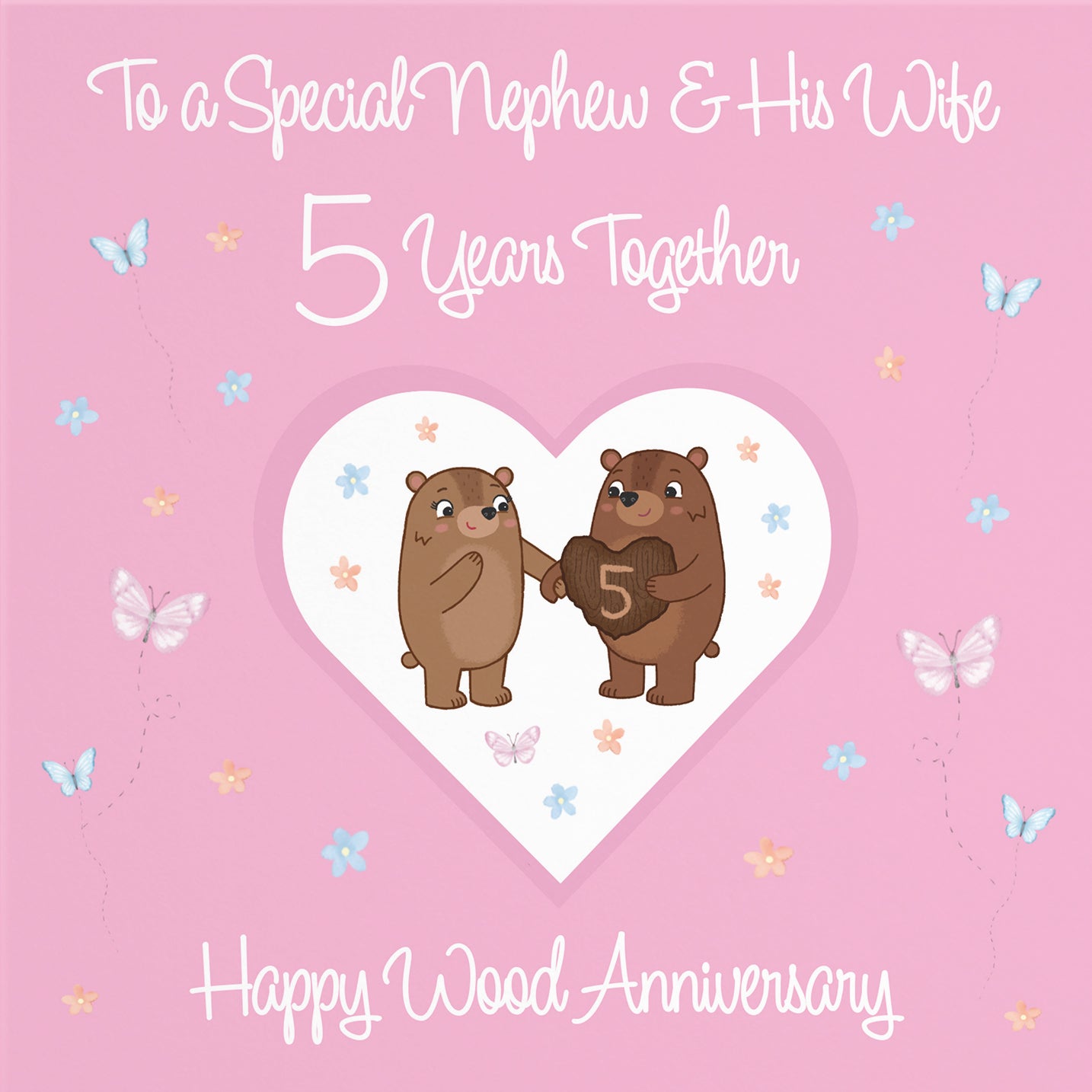 5th Nephew & Wife Anniversary Card Romantic Meadows