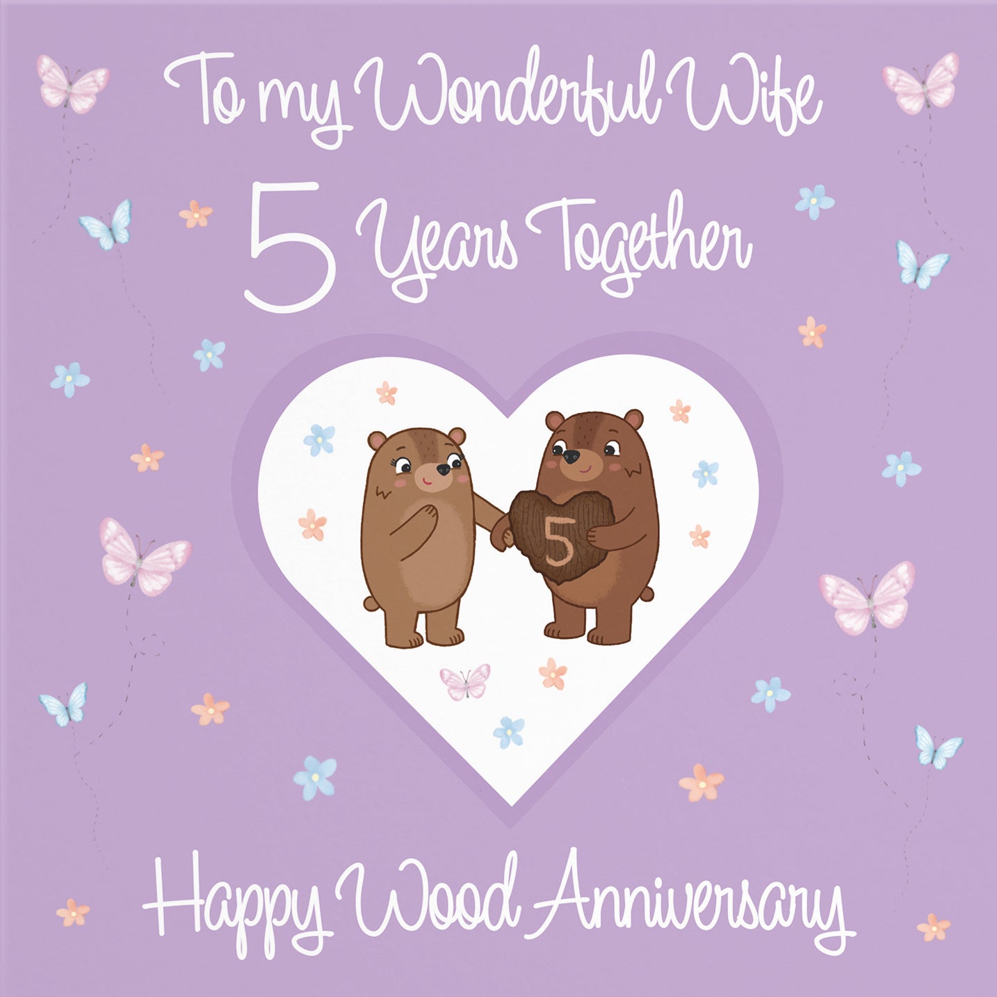 5th Wife Anniversary Card Wood Romantic Meadows