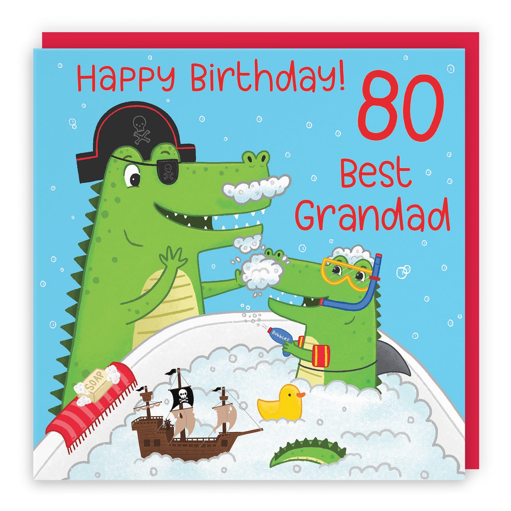 80th Grandad Birthday Crocodile Bath Time Card Imagination - Default Title (LG01654)