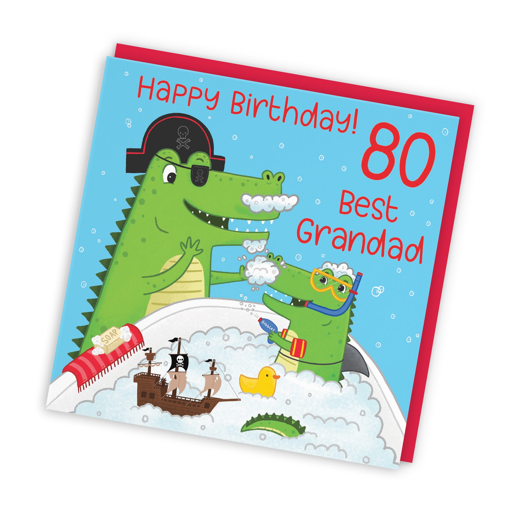 80th Grandad Birthday Crocodile Bath Time Card Imagination - Default Title (LG01654)