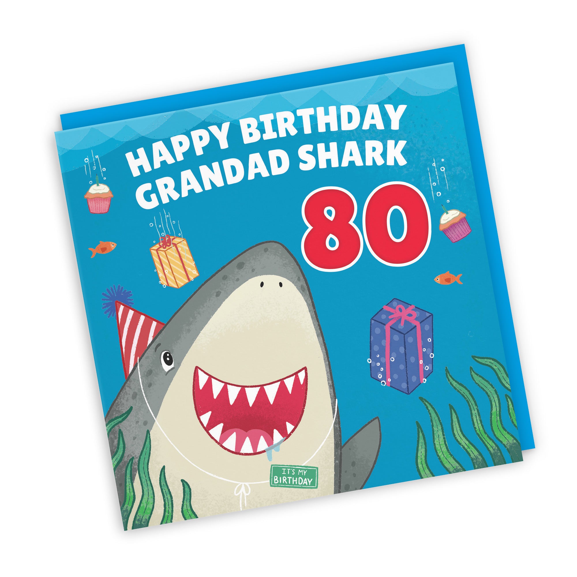 80th Grandad Cute Shark Birthday Card Ocean - Default Title (LG01789)