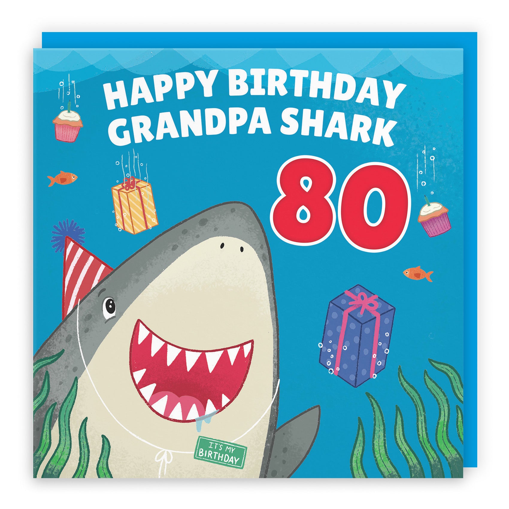80th Grandpa Cute Shark Birthday Card Ocean - Default Title (LG01790)