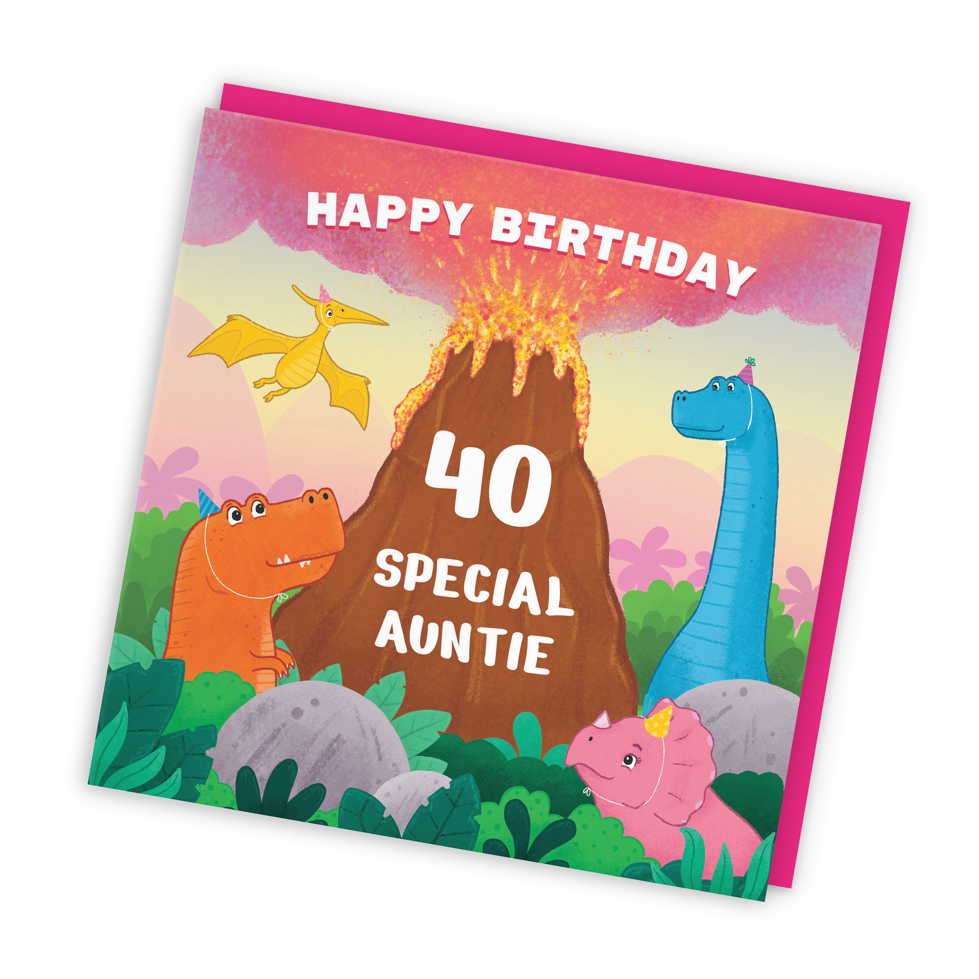 40th Auntie Dinosaur Birthday Card Volcano Imagination - Default Title (LG02062)