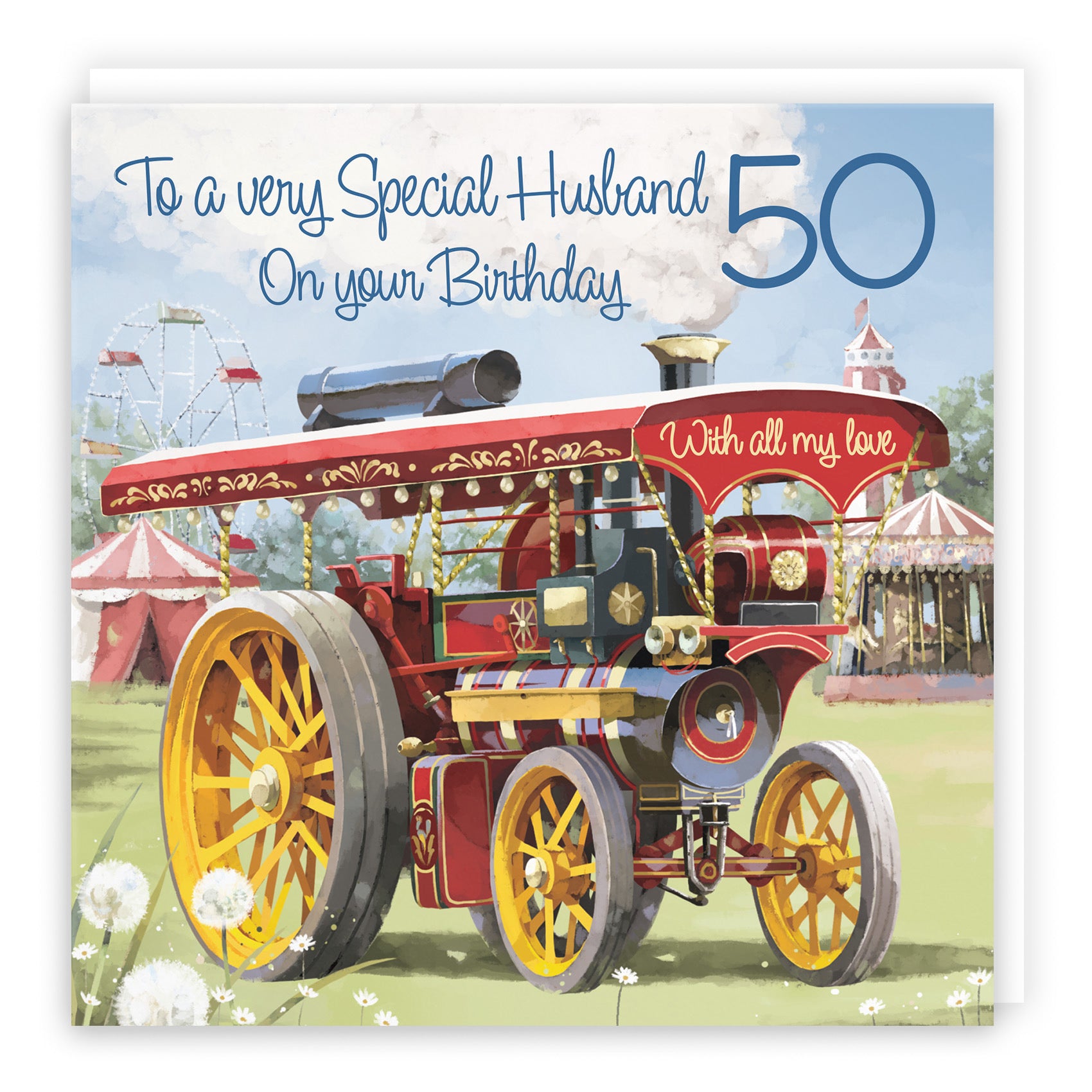 50th Husband Traction Engine Birthday Card Milo's Gallery - Default Title (RT03894)