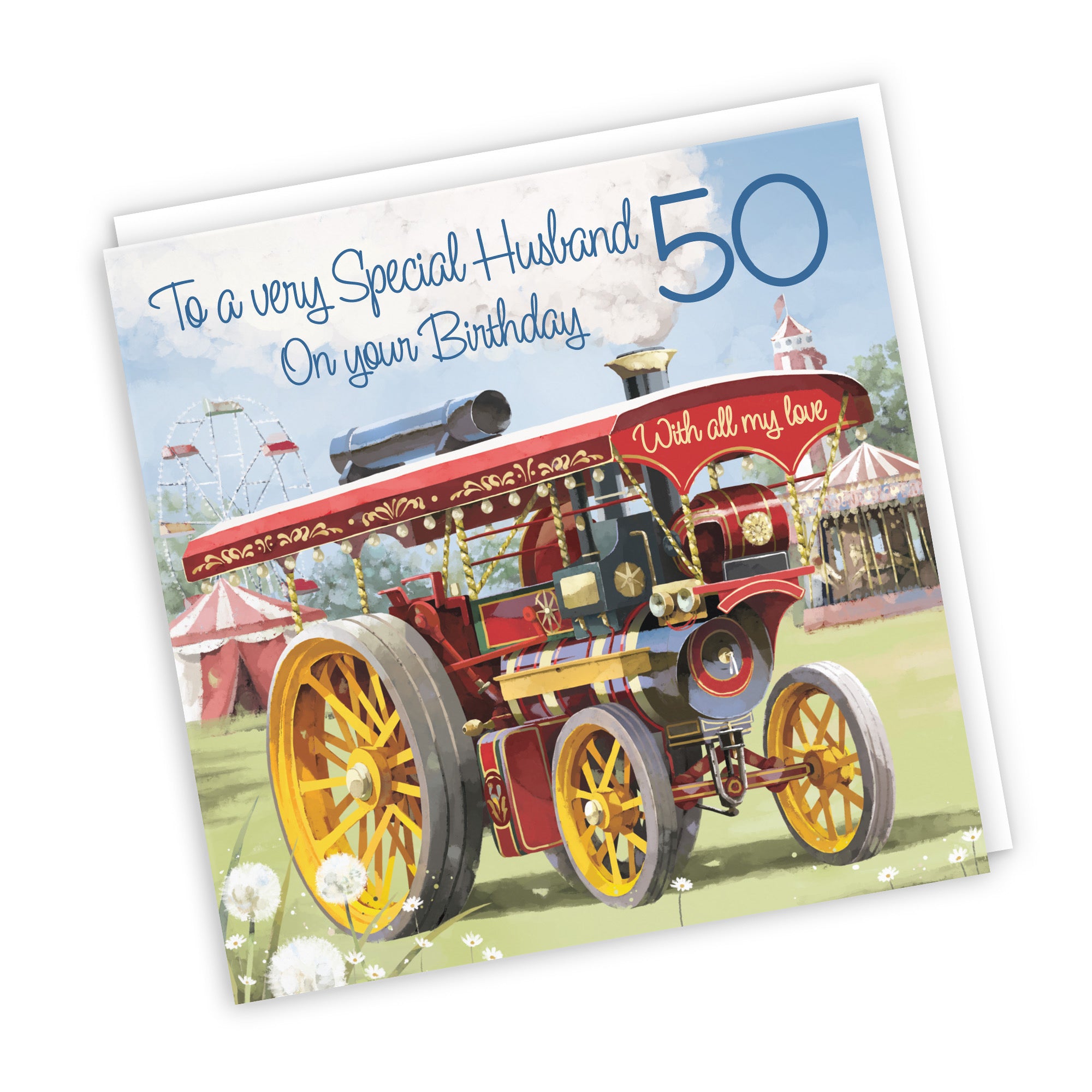 50th Husband Traction Engine Birthday Card Milo's Gallery - Default Title (RT03894)