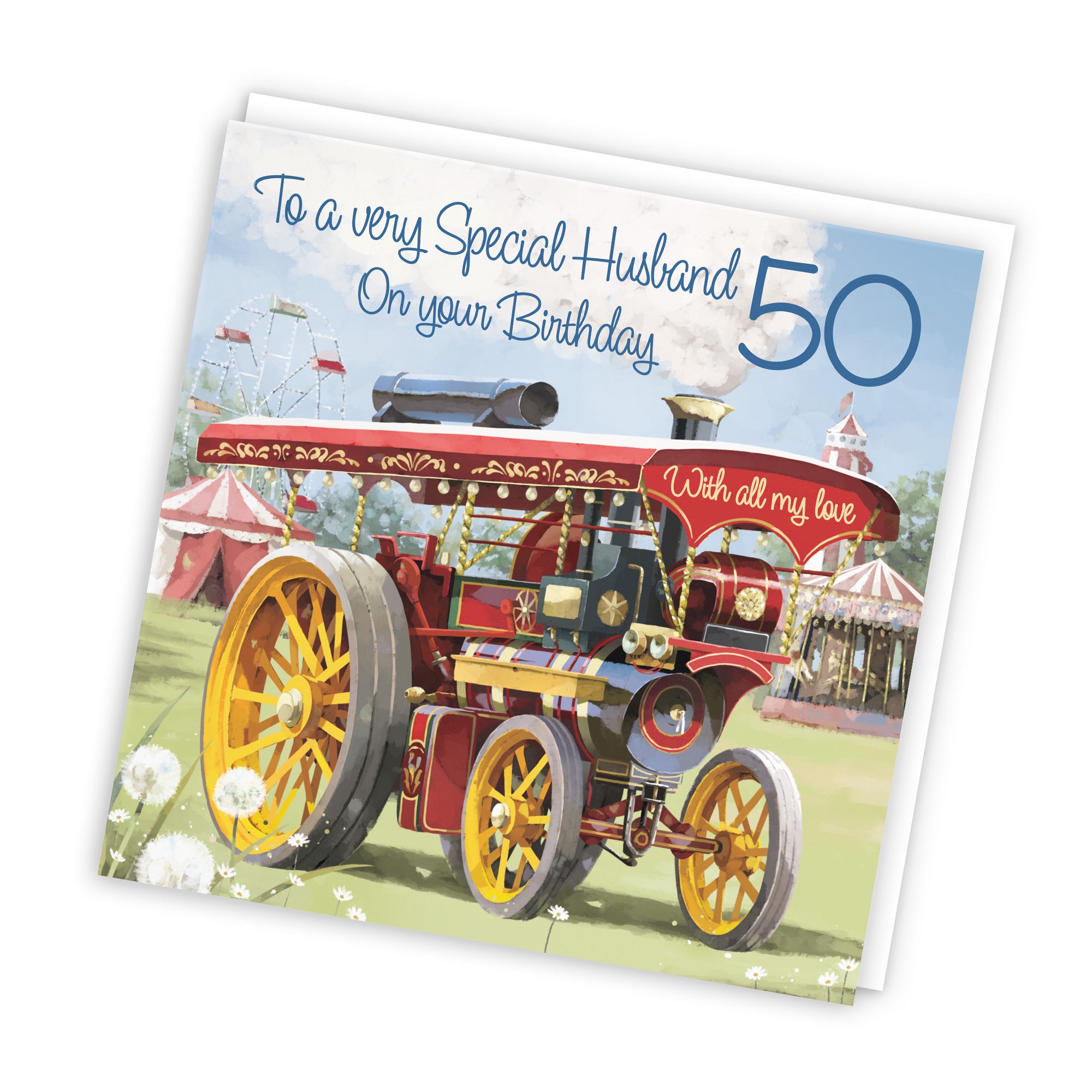 50th Husband Traction Engine Birthday Card Milo's Gallery - Default Title (RT03894)