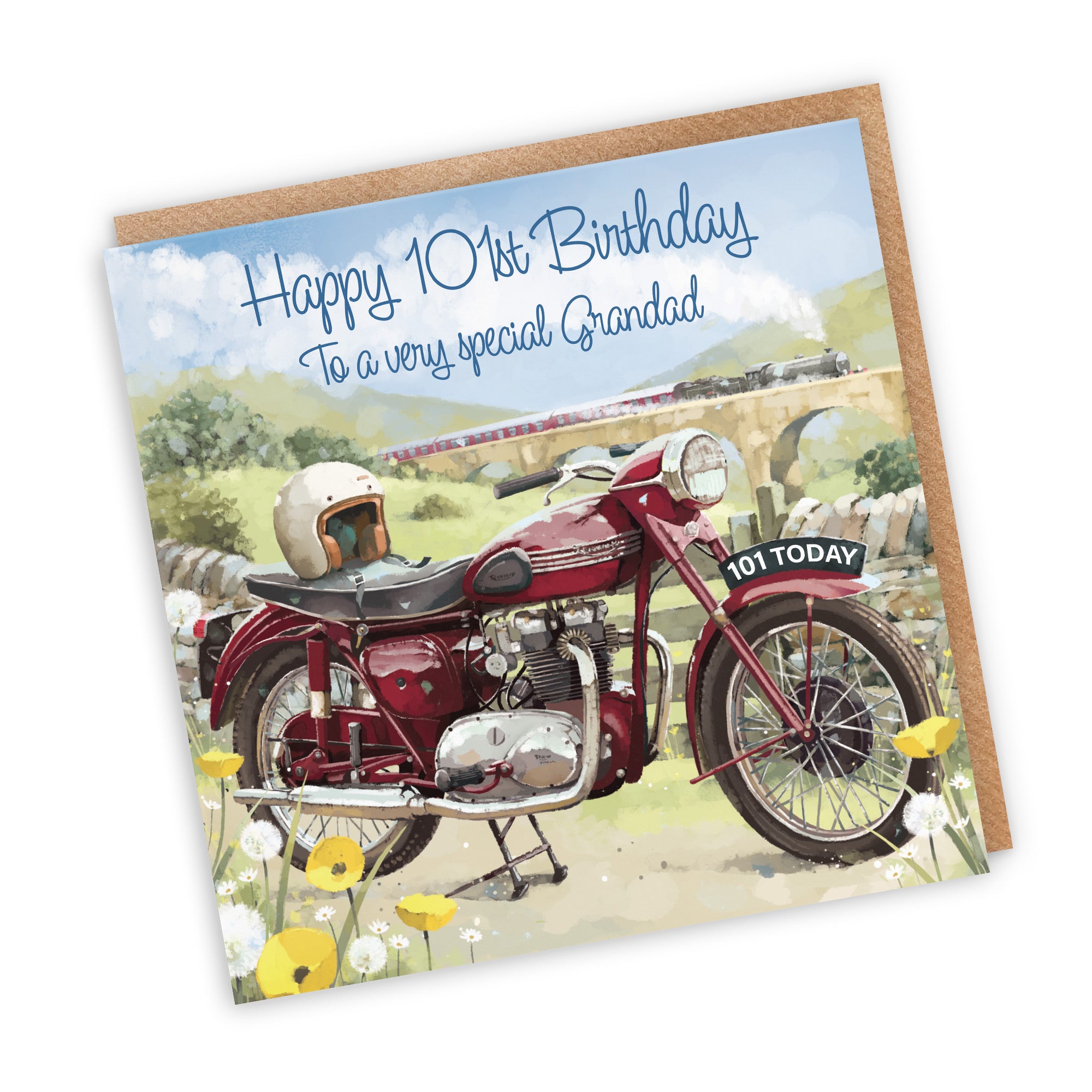 101st Grandad Birthday Card Vintage Motorbike Milo's Gallery - Default Title (RT05655)