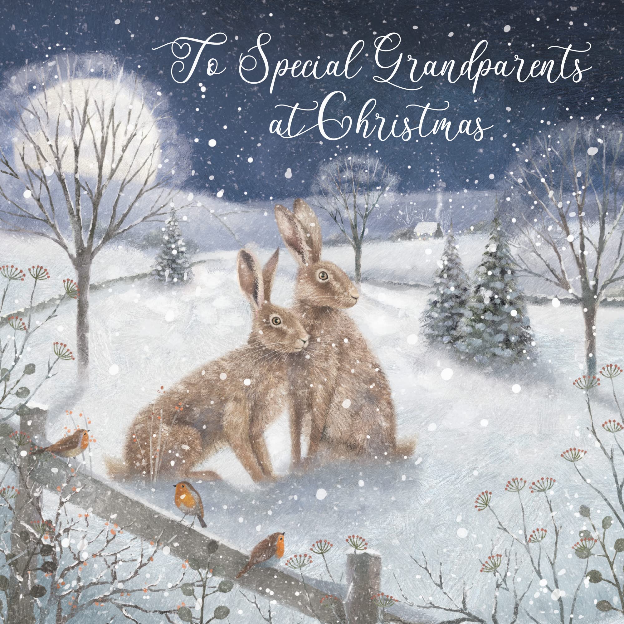 Grandparents Christmas Card 'Snowy Hares' Milo's Gallery