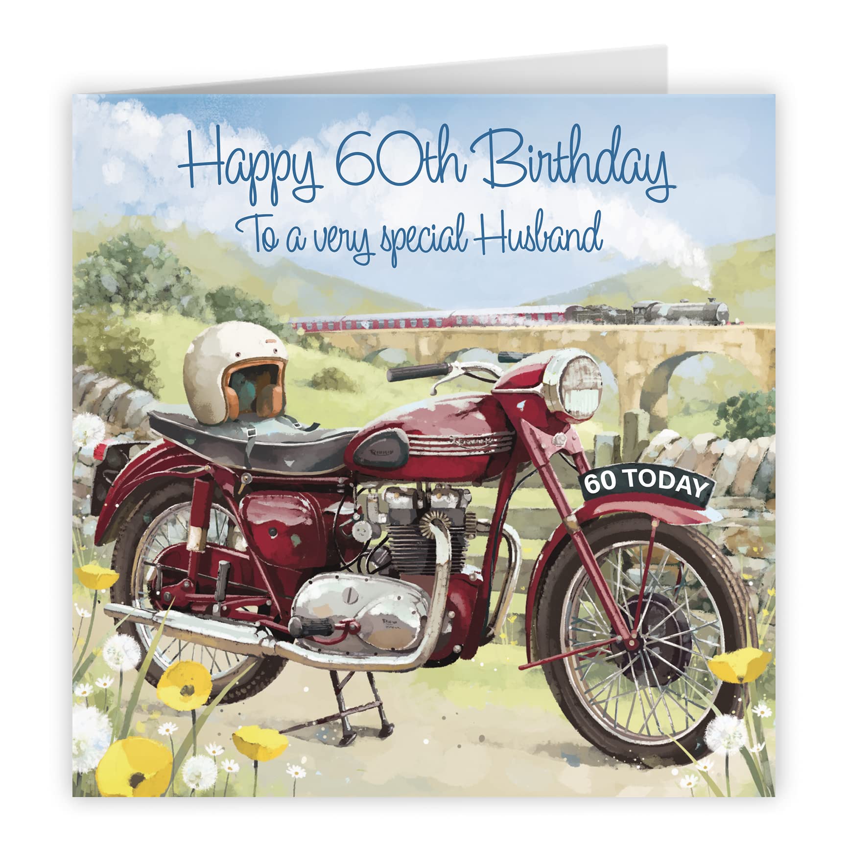 60th Husband Birthday Card Vintage Motorbike Milo's Gallery