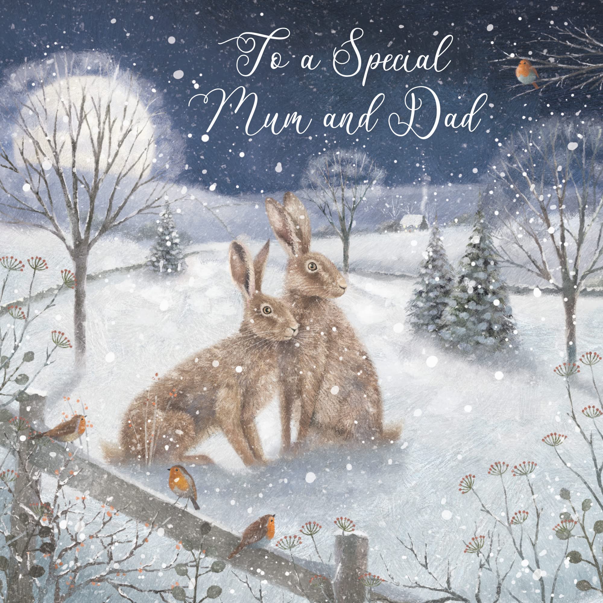 Mum And Dad Christmas Card 'Snowy Hares' Milo's Gallery