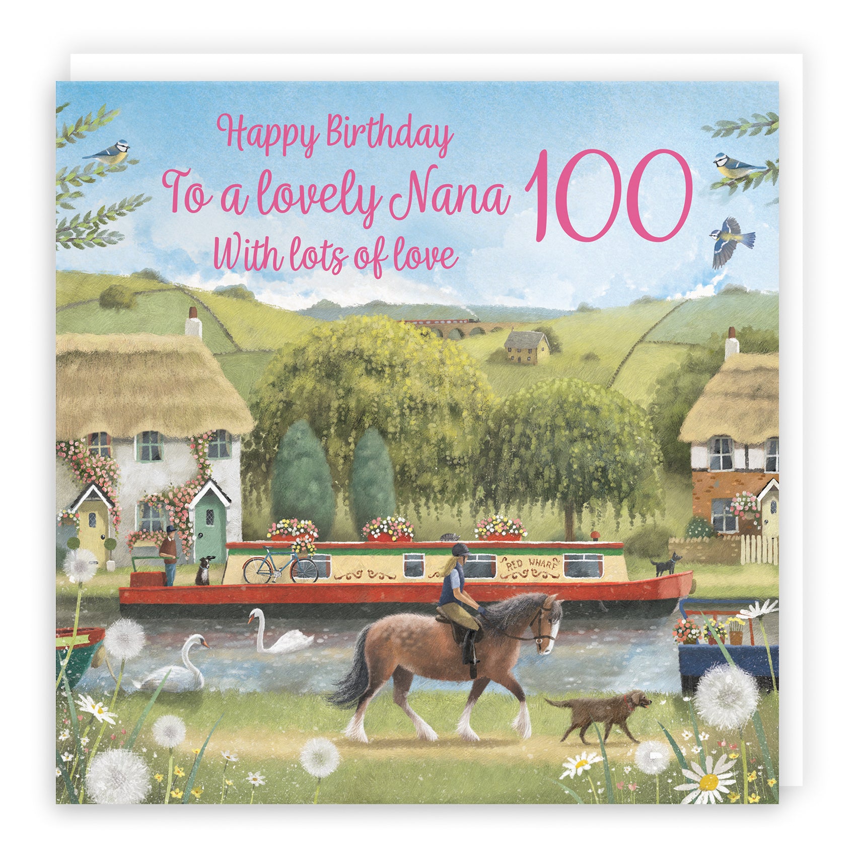 100th Nana Canal Narrowboat Birthday Card Horse Riding Milo's Gallery