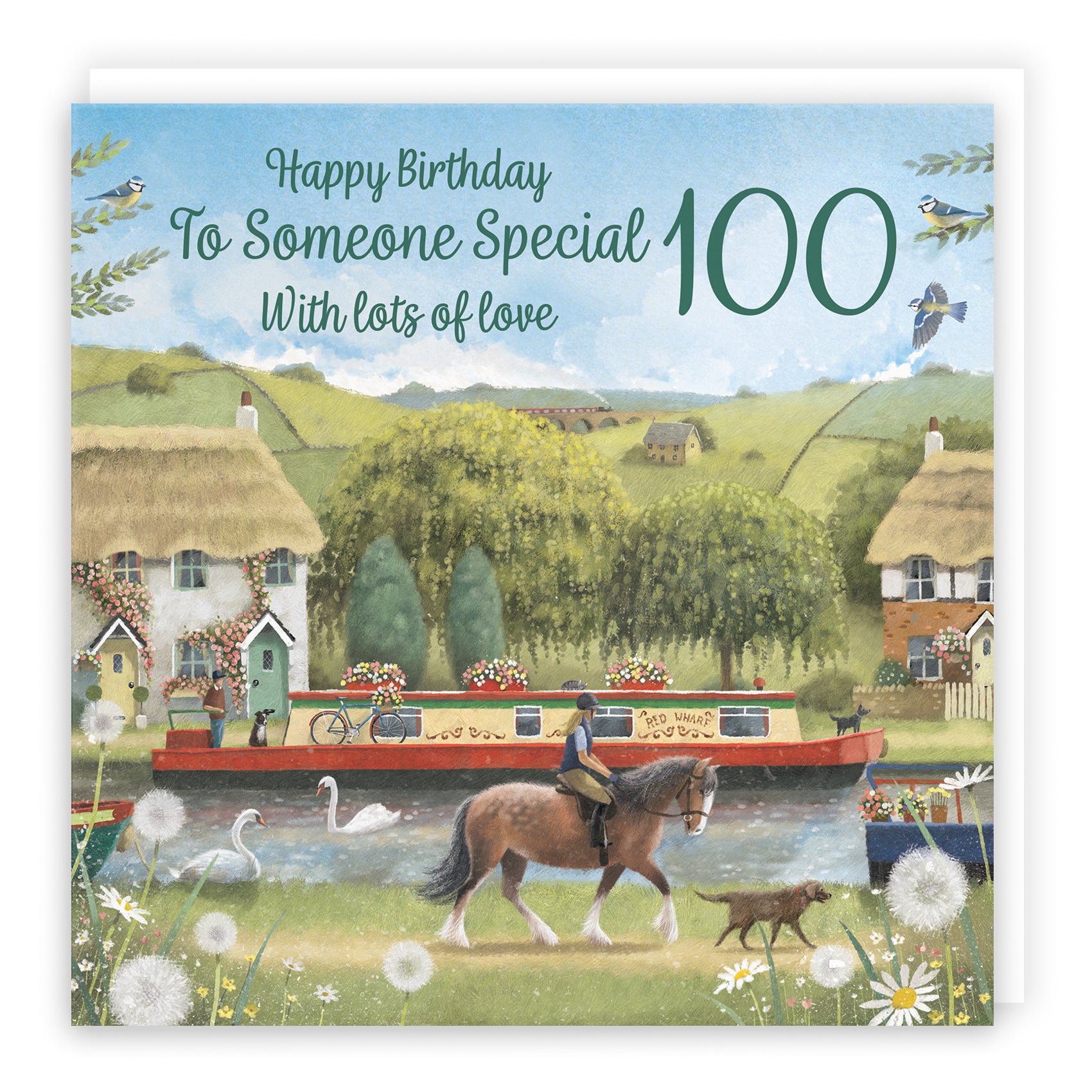 100th Someone Special Canal Narrowboat Birthday Card Horse Riding Milo's Gallery