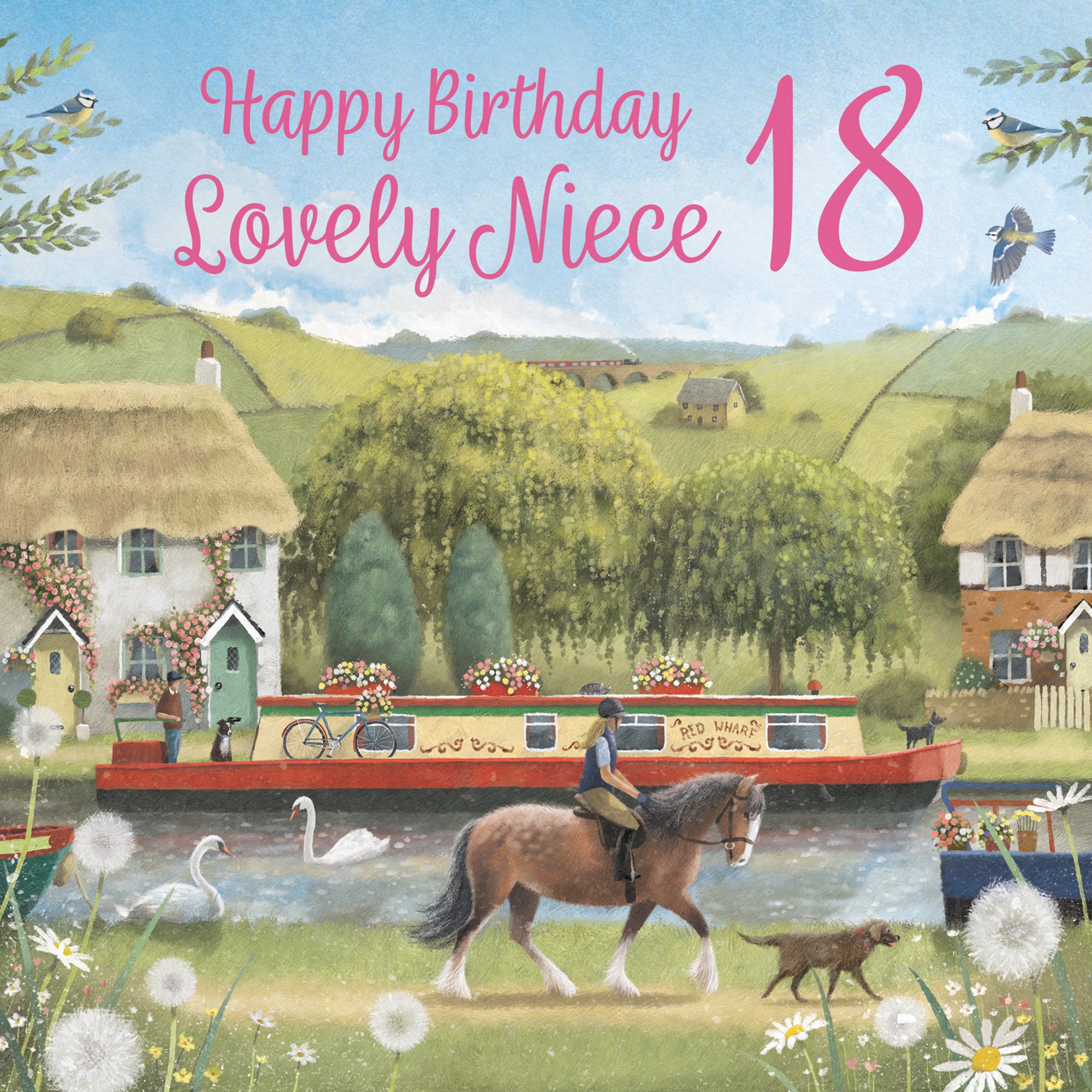 18th Niece Canal Narrowboat Birthday Card Horse Riding Milo's Gallery