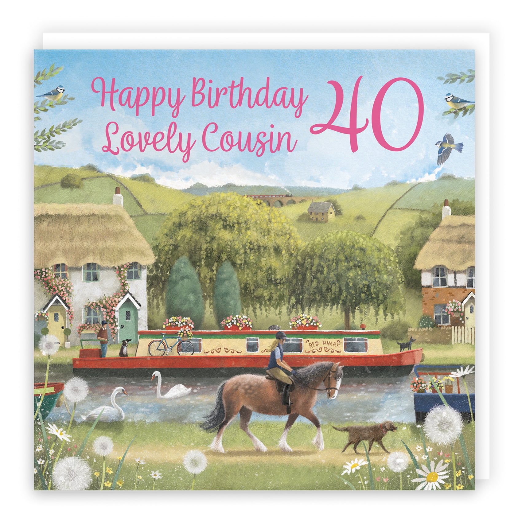 40th Cousin Canal Narrowboat Birthday Card Horse Riding Milo's Gallery