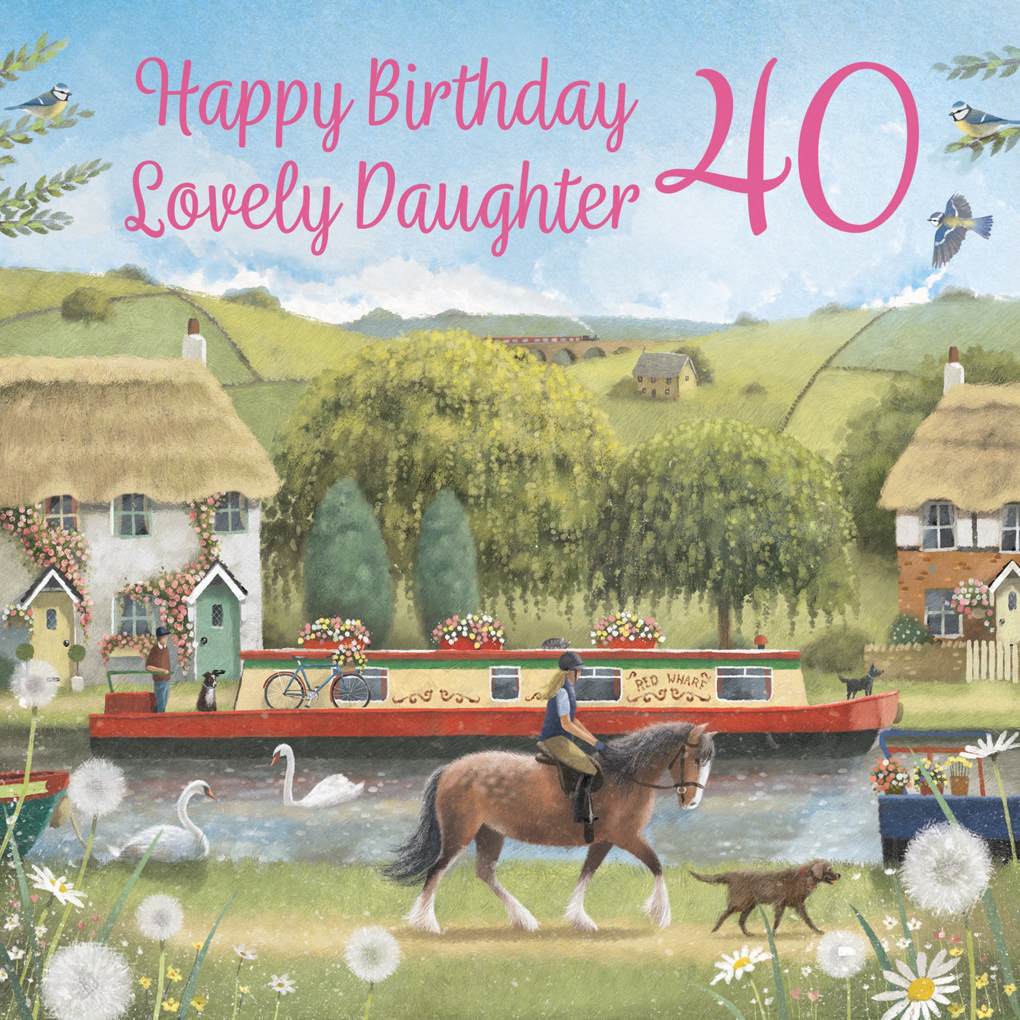 40th Daughter Canal Narrowboat Birthday Card Horse Riding Milo's Gallery