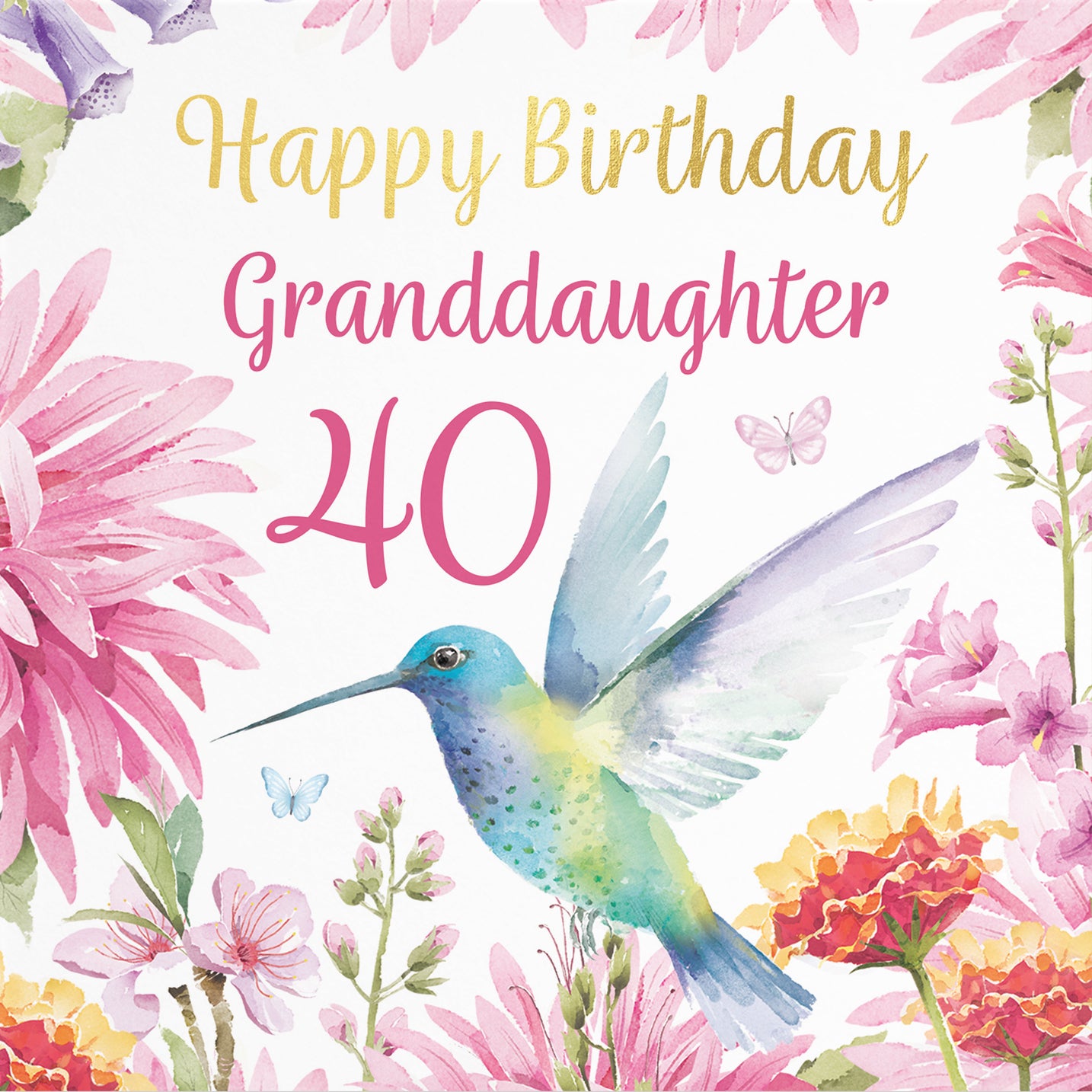 40th Granddaughter Birthday Card Hummingbird Gold Foil Milo's Gallery