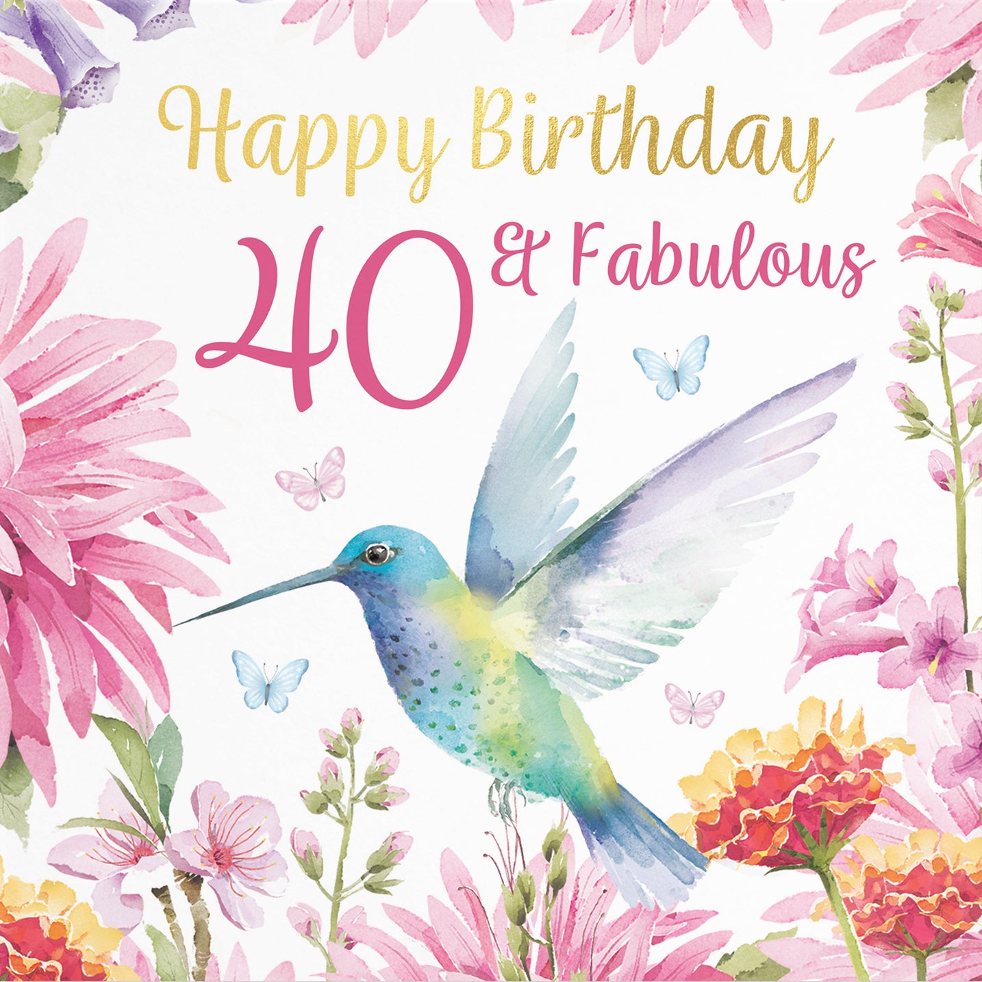 40th Birthday Card Hummingbird Gold Foil Milo's Gallery