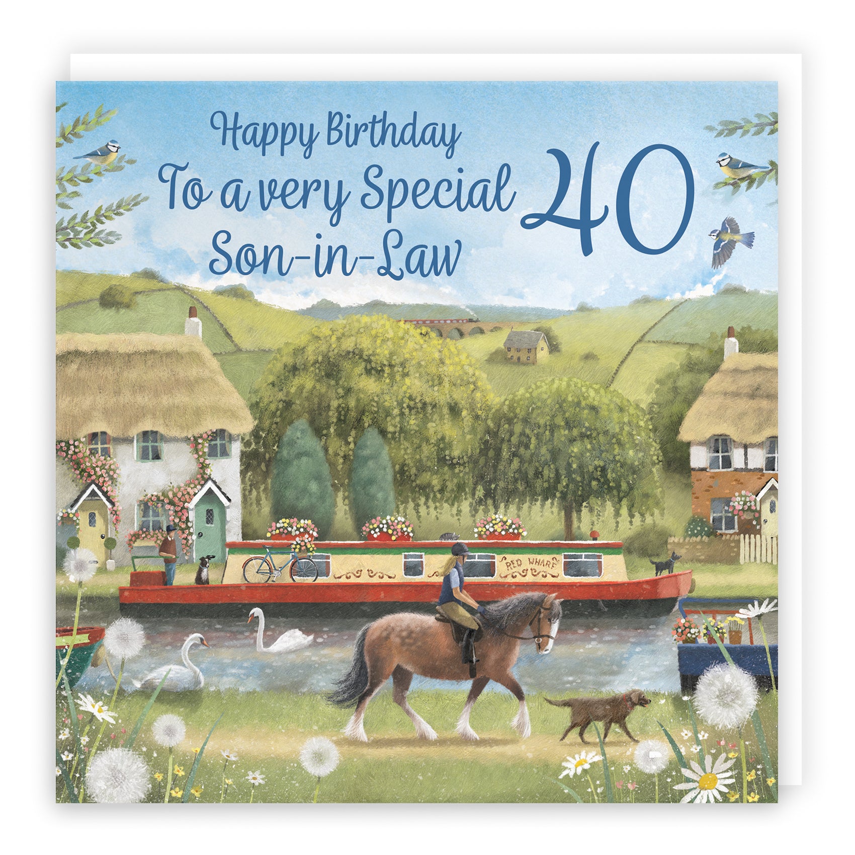 40th Son-in-Law Canal Narrowboat Birthday Card Horse Riding Milo's Gallery