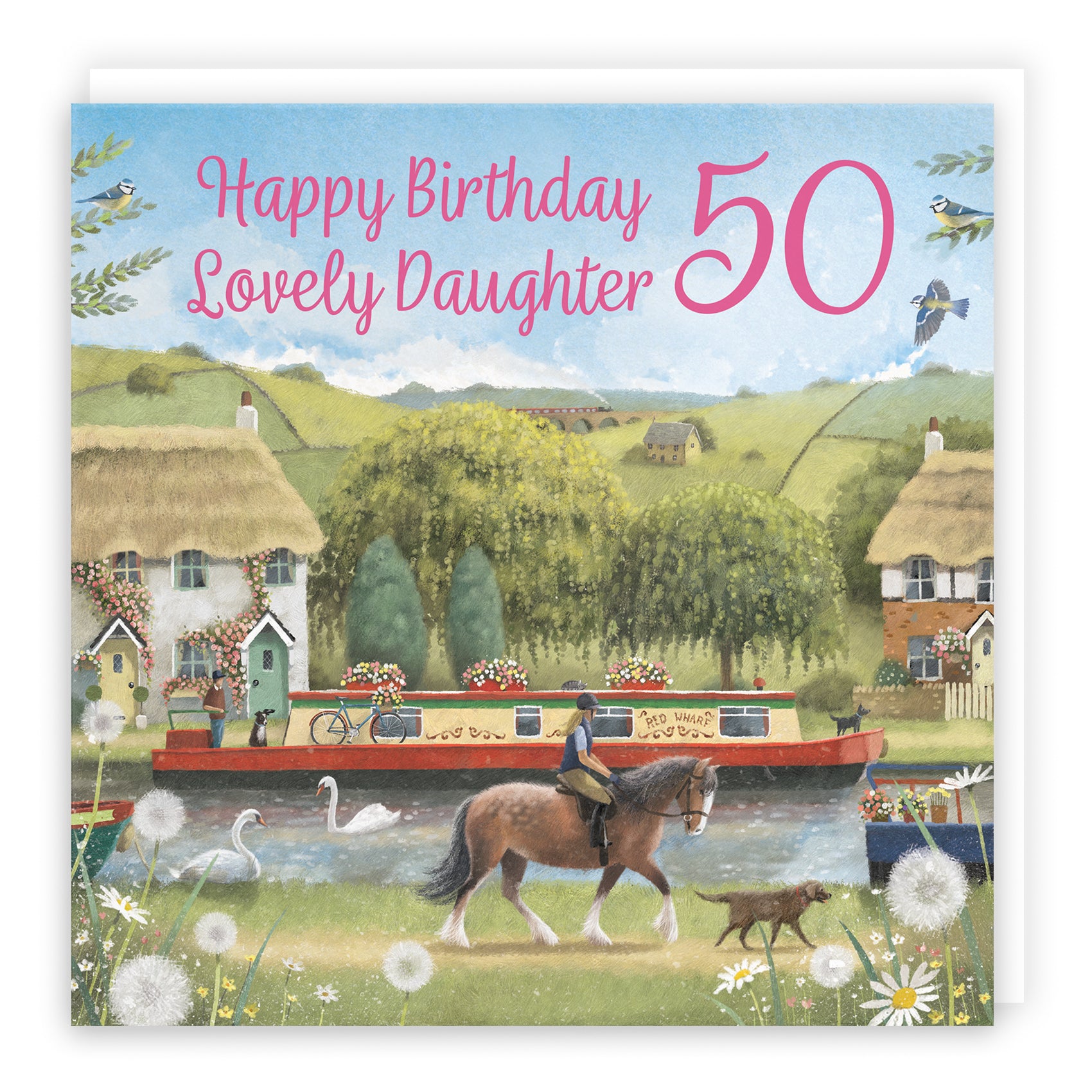 50th Daughter Canal Narrowboat Birthday Card Horse Riding Milo's Gallery