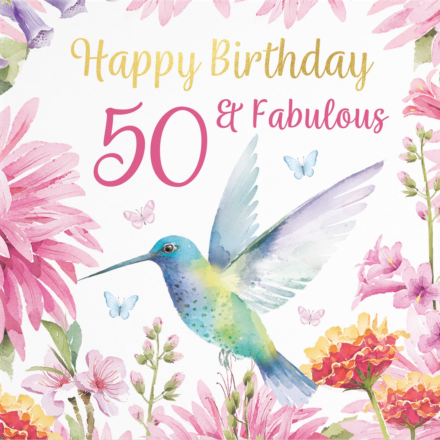 50th Birthday Card Hummingbird Gold Foil Milo's Gallery