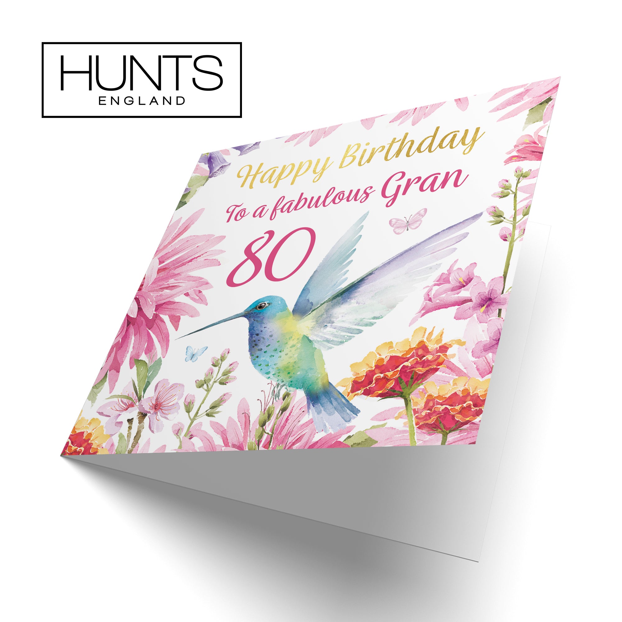80th Gran Birthday Card Hummingbird Gold Foil Milo's Gallery