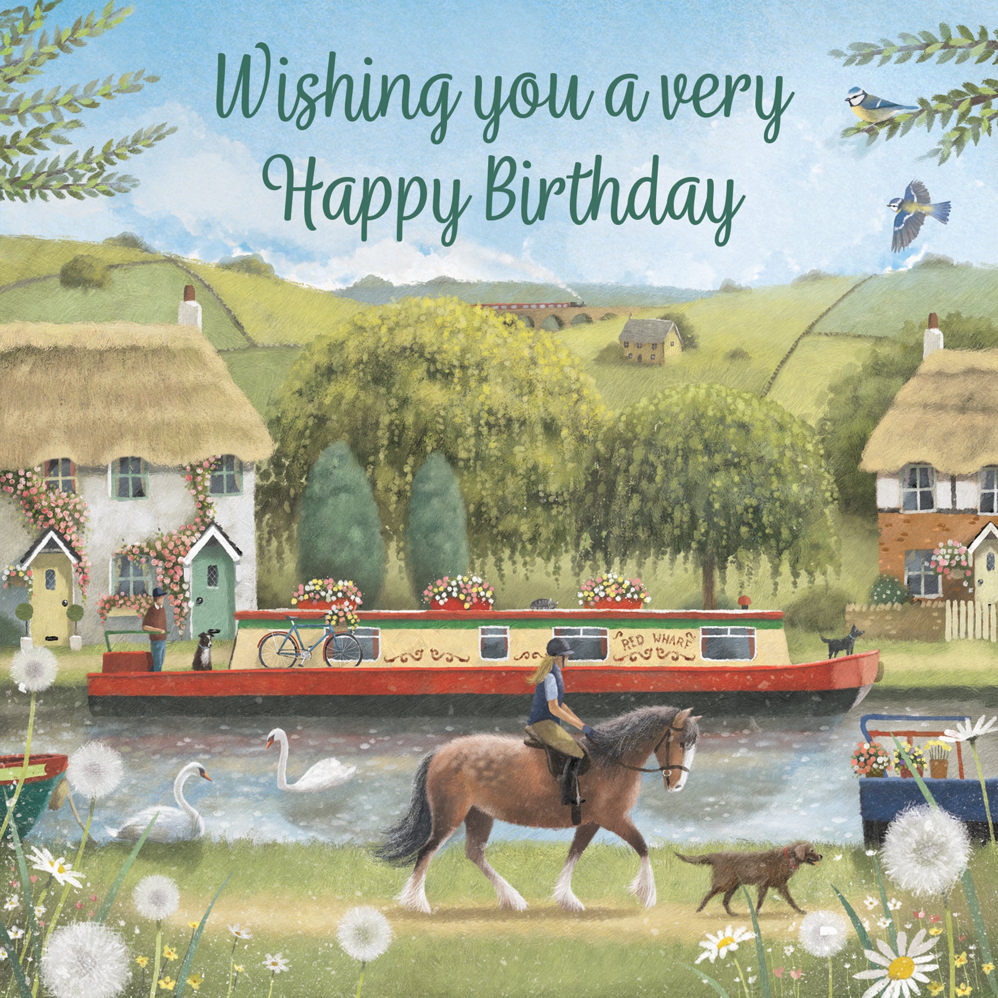 Birthday Card Canal Narrowboat Horse Riding Milo's Gallery