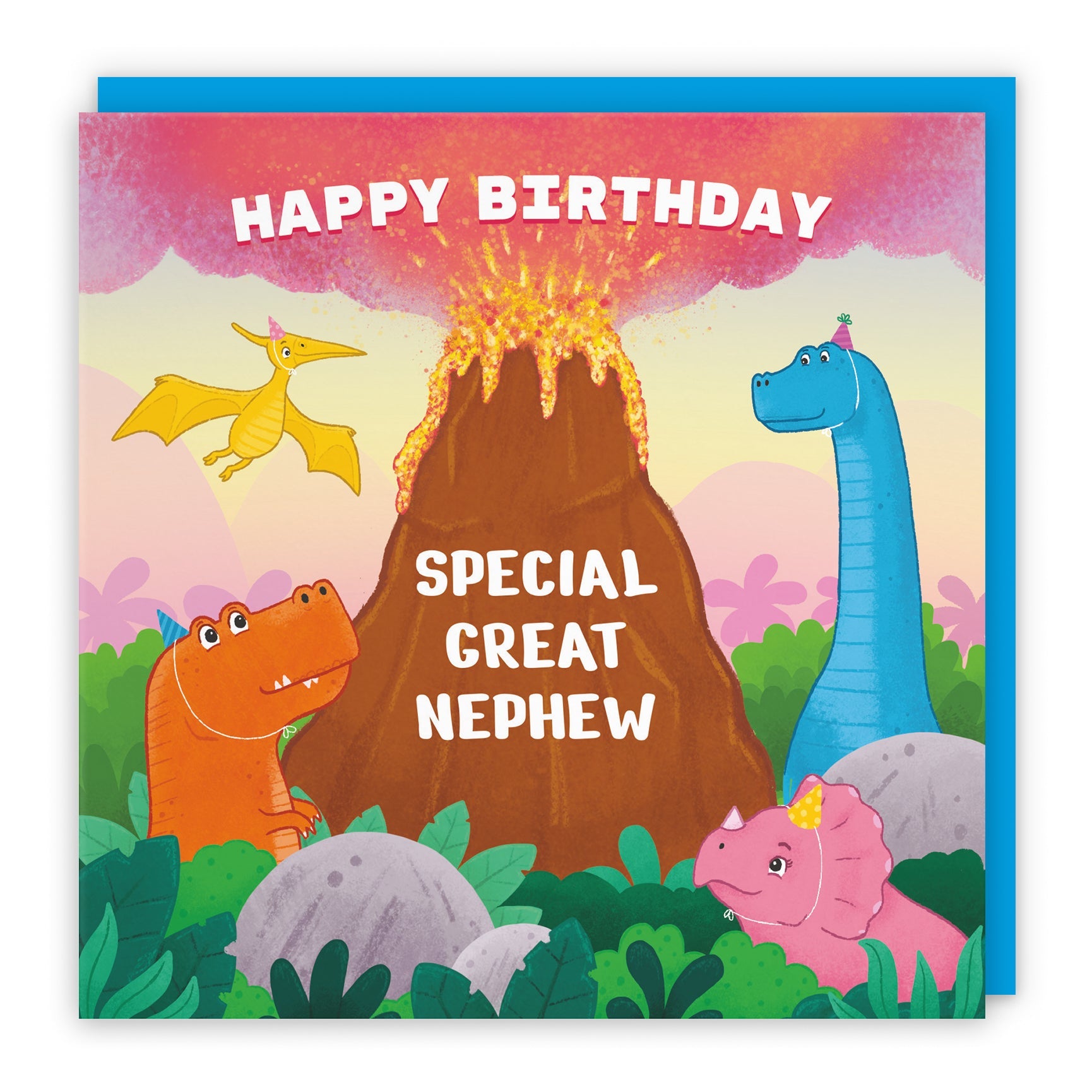 Great Nephew Birthday Card - Volcano - Dinosaurs