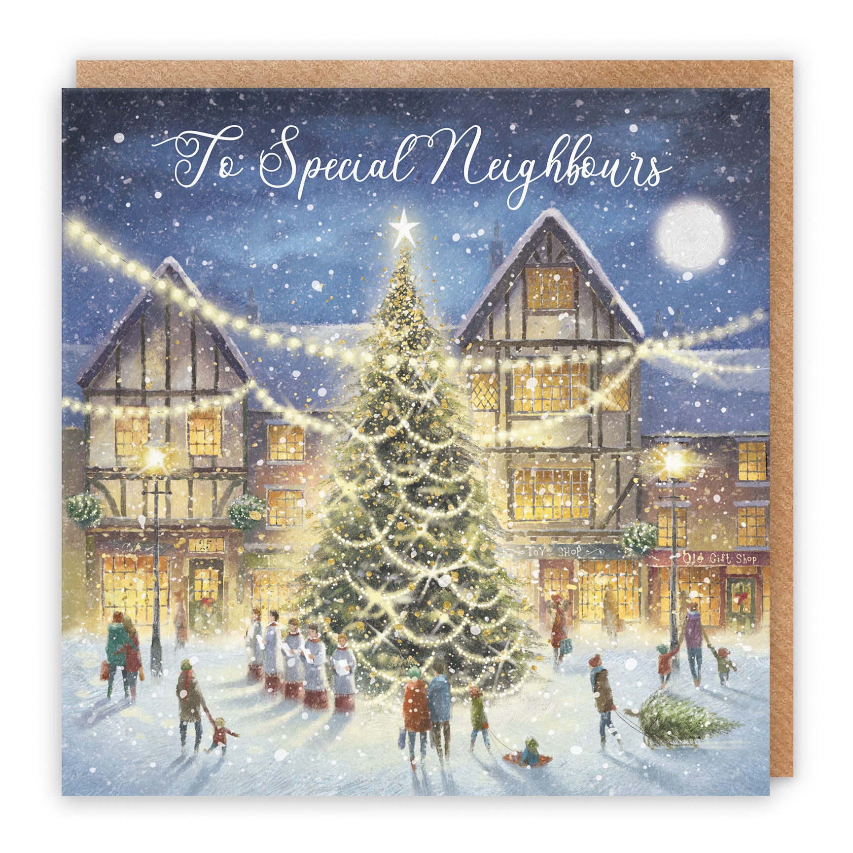 neighbours christmas card for her him them family old person