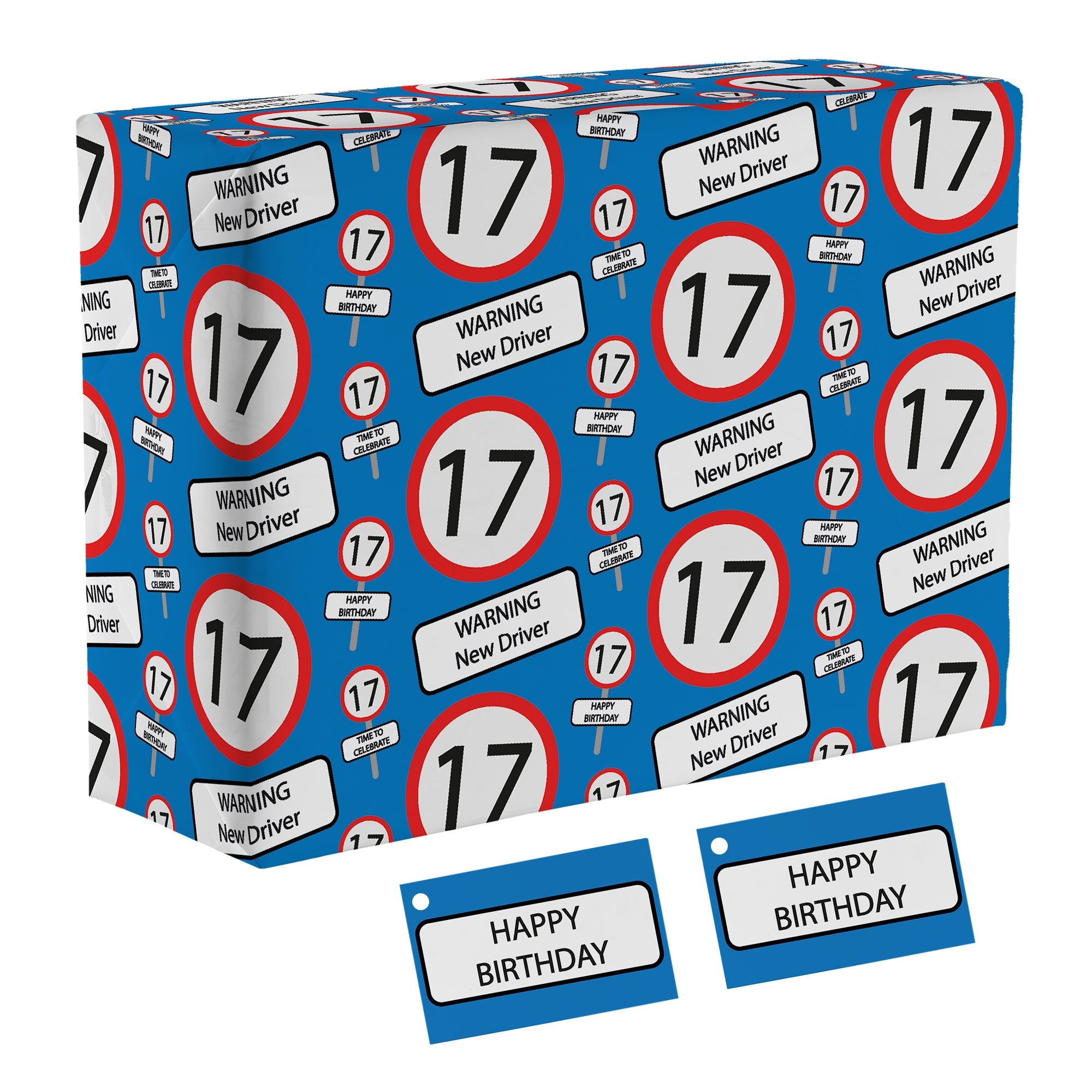 Age 17 Birthday Gift Wrap - Road Sign - Driving - Car