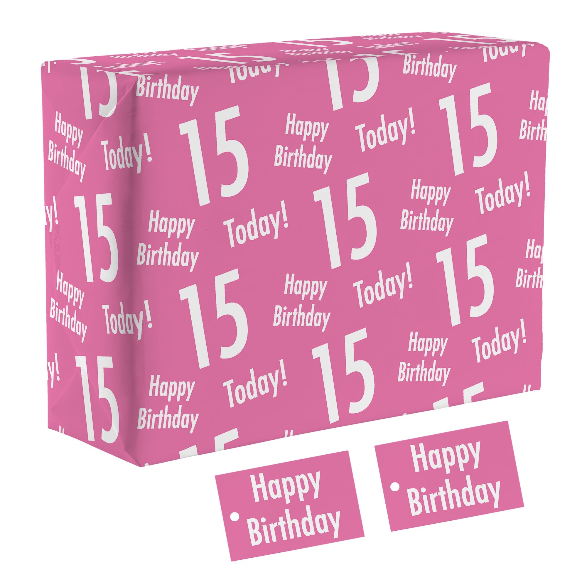 Age 15 Birthday Gift Wrap - Pink