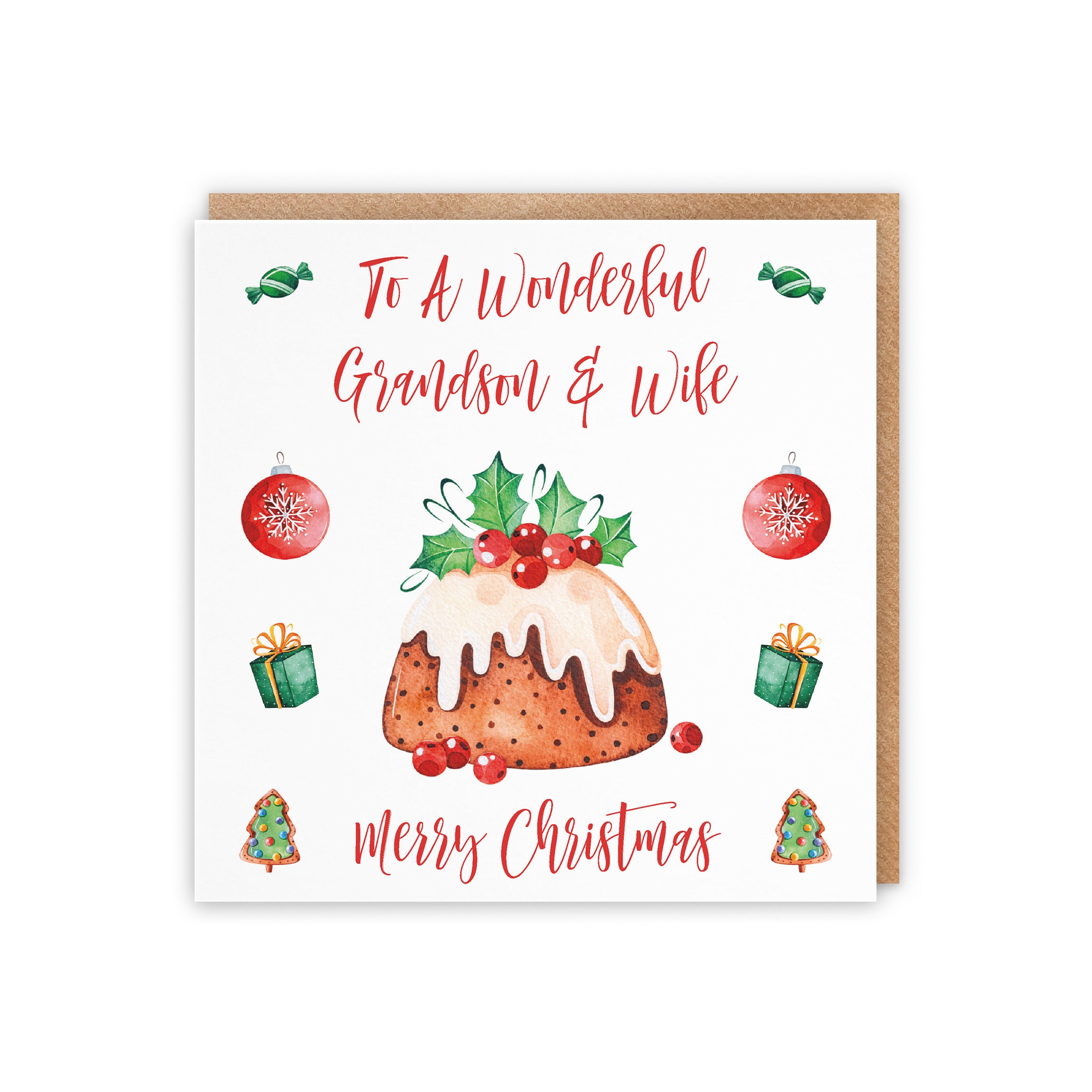 Grandson And Wife Christmas Pudding Card - Default Title (5056408131032)