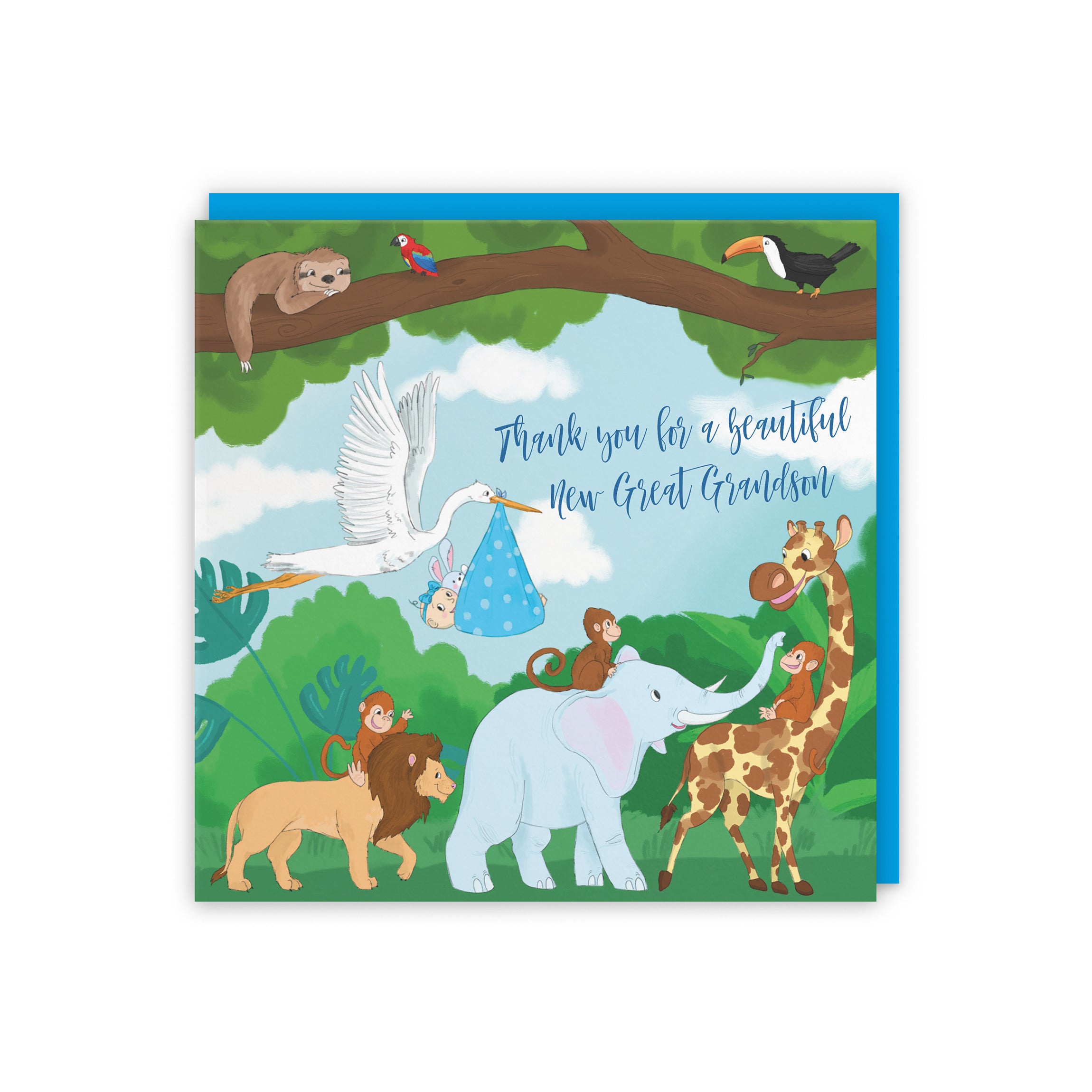 New Baby Great Grandson Cute Thank You Card Stork Jungle - Default Title (5056408140881)