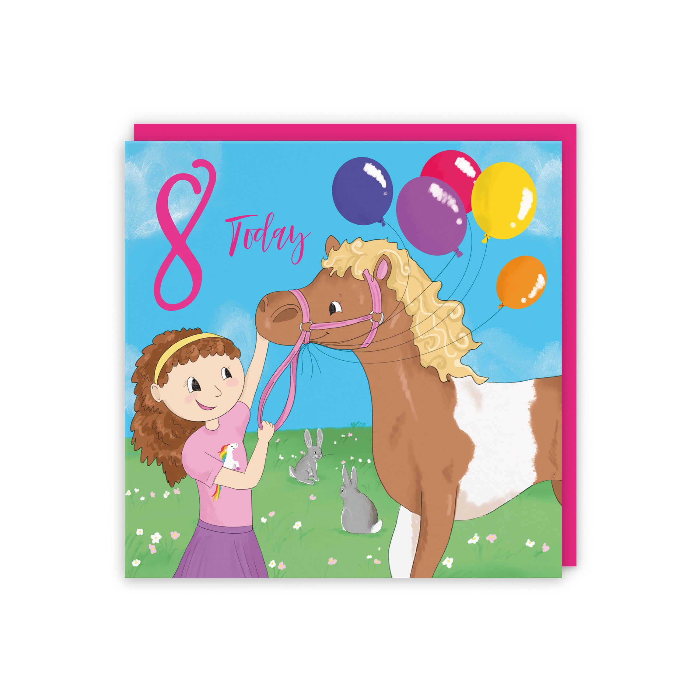 8th Birthday Card Girls Pony Happy Times - Default Title (5056408149488)