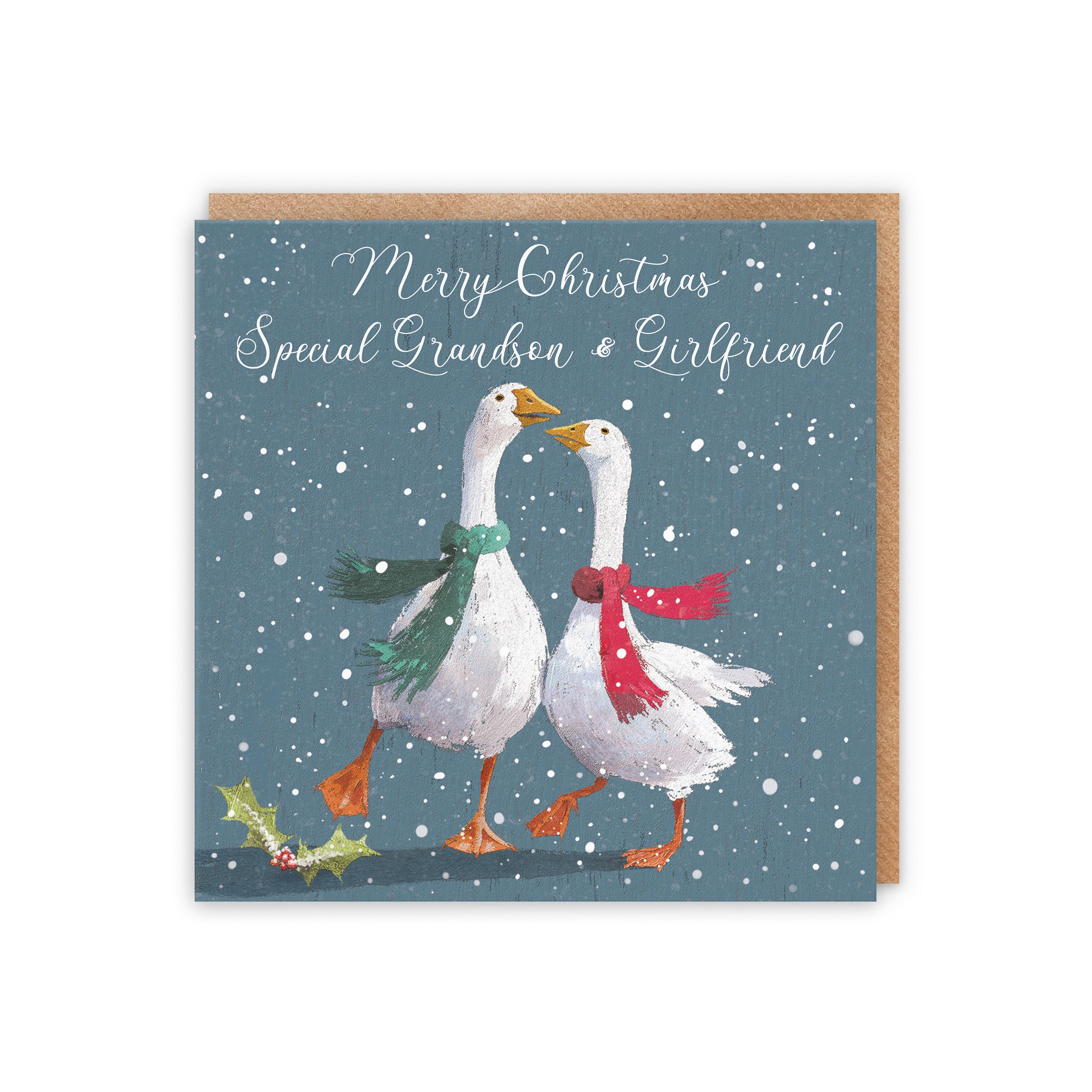 Grandson And Girlfriend Festive Geese Christmas Card Milo's Gallery - Default Title (5056408152891)