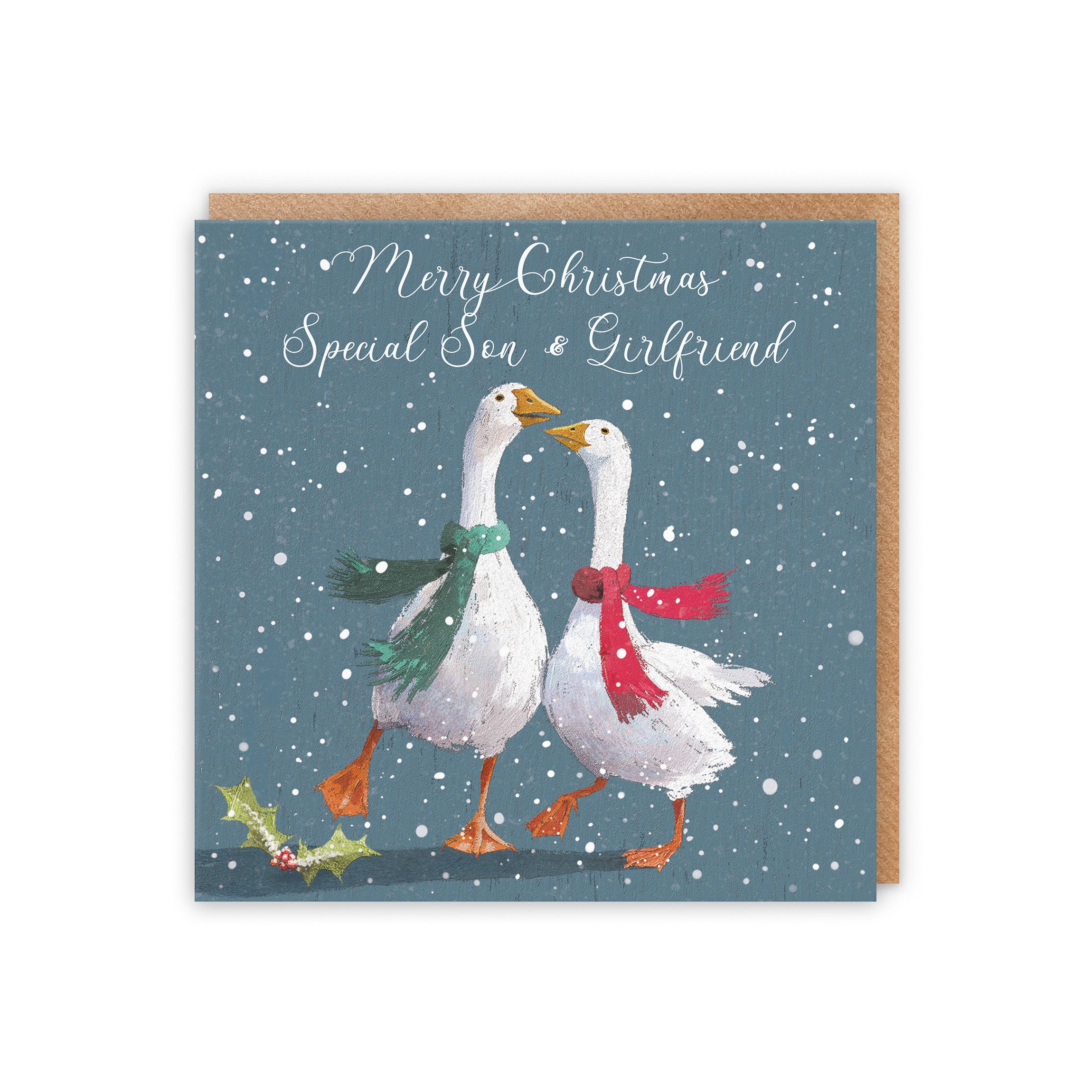 Son And Girlfriend Festive Geese Christmas Card Milo's Gallery - Default Title (5056408154260)