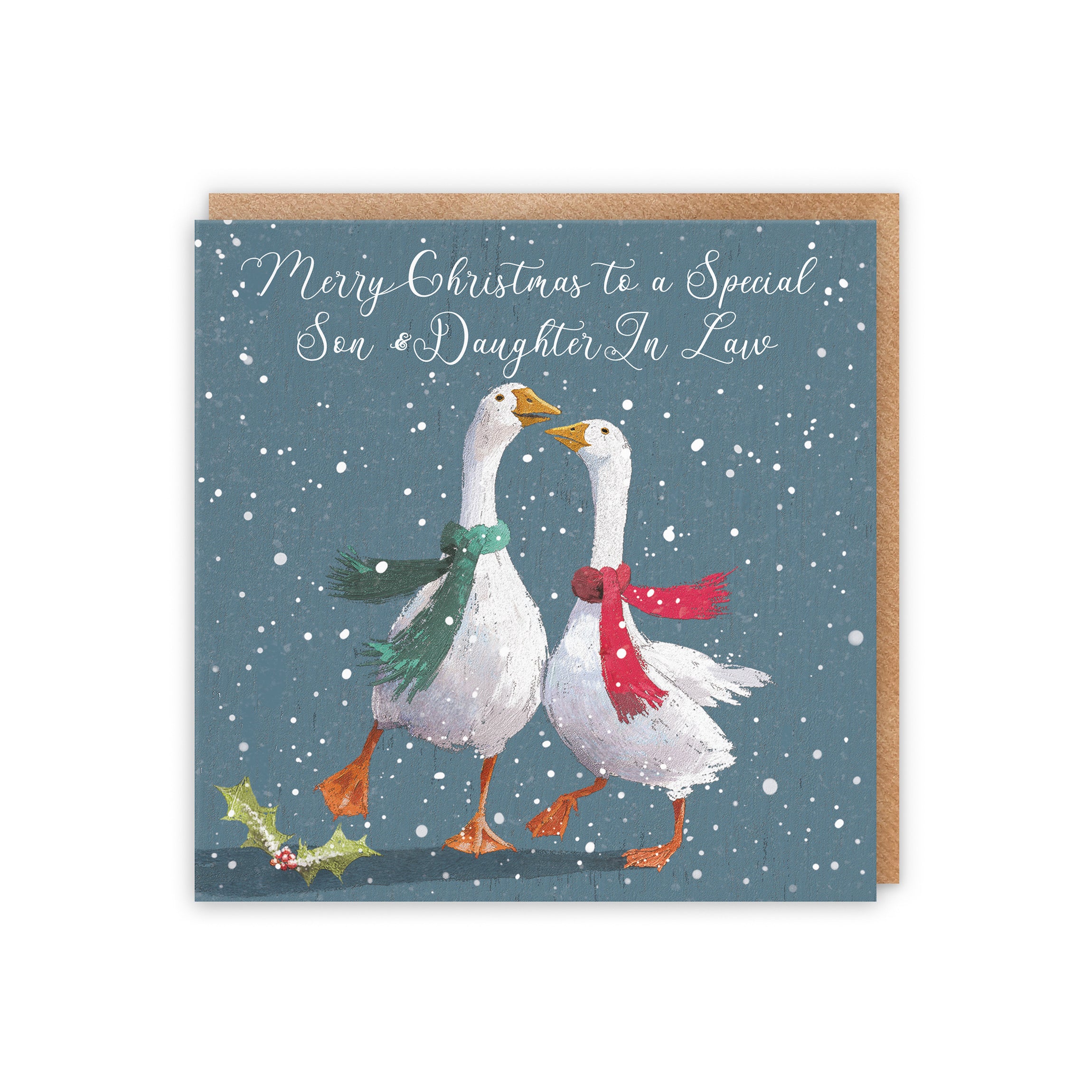 Son And Daughter In Law Festive Geese Christmas Card Milo's Gallery - Default Title (5056408155410)