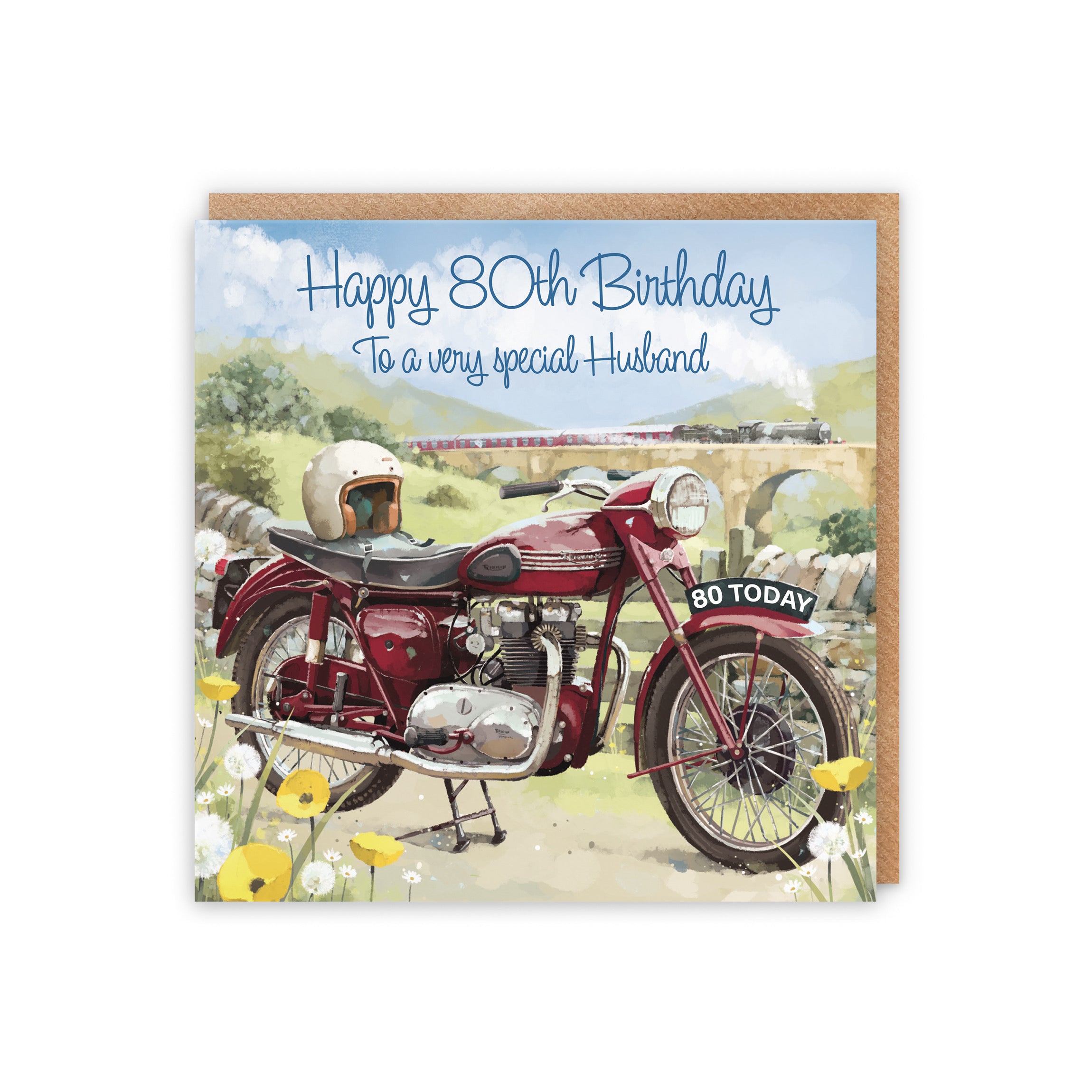 80th Husband Birthday Card Vintage Motorbike Milo's Gallery - Default Title (5056408156387)