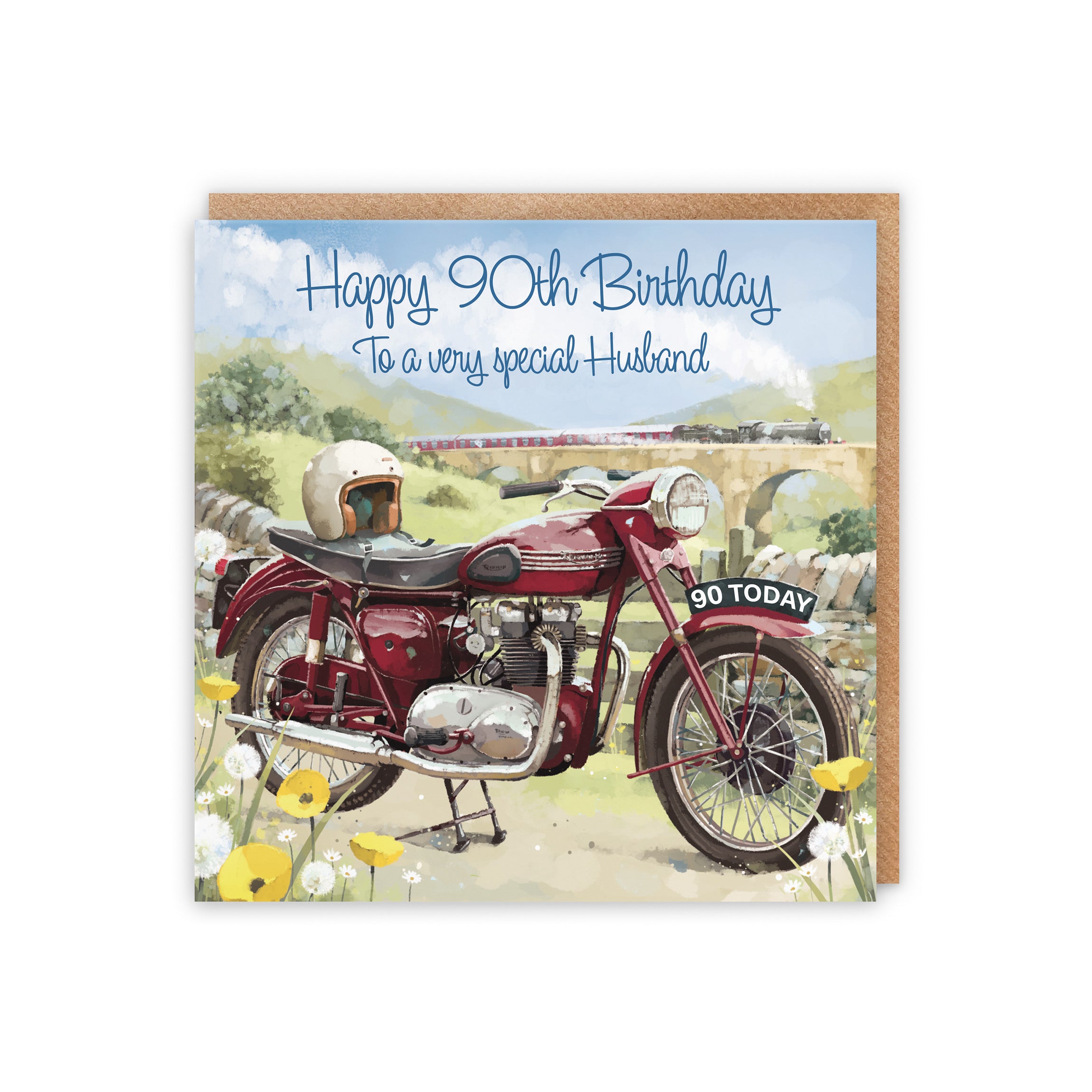 90th Husband Birthday Card Classic Motorbike Milo's Gallery - Default Title (5056408156394)